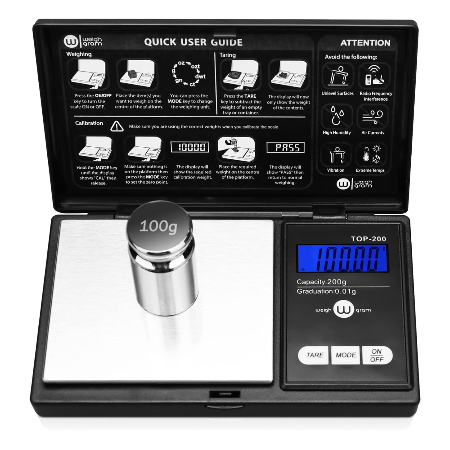 200g Digital Pocket Gram Scale 0.01g Accuracy, 200g x 0.01g Mini Digital Gram…