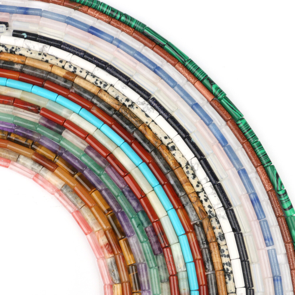 4*13mm Multi-color Gemstone Tube Cylinder Loose Beads for Jewelry Making DIY 16″
