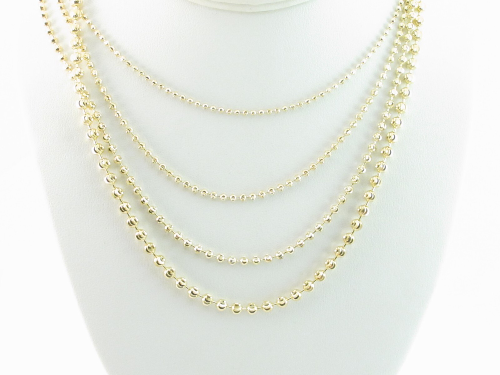 14k Gold Mooncut Ball Chain Necklace 16″, 18″, 20″, 22″, 24″- 2 To 4 MM