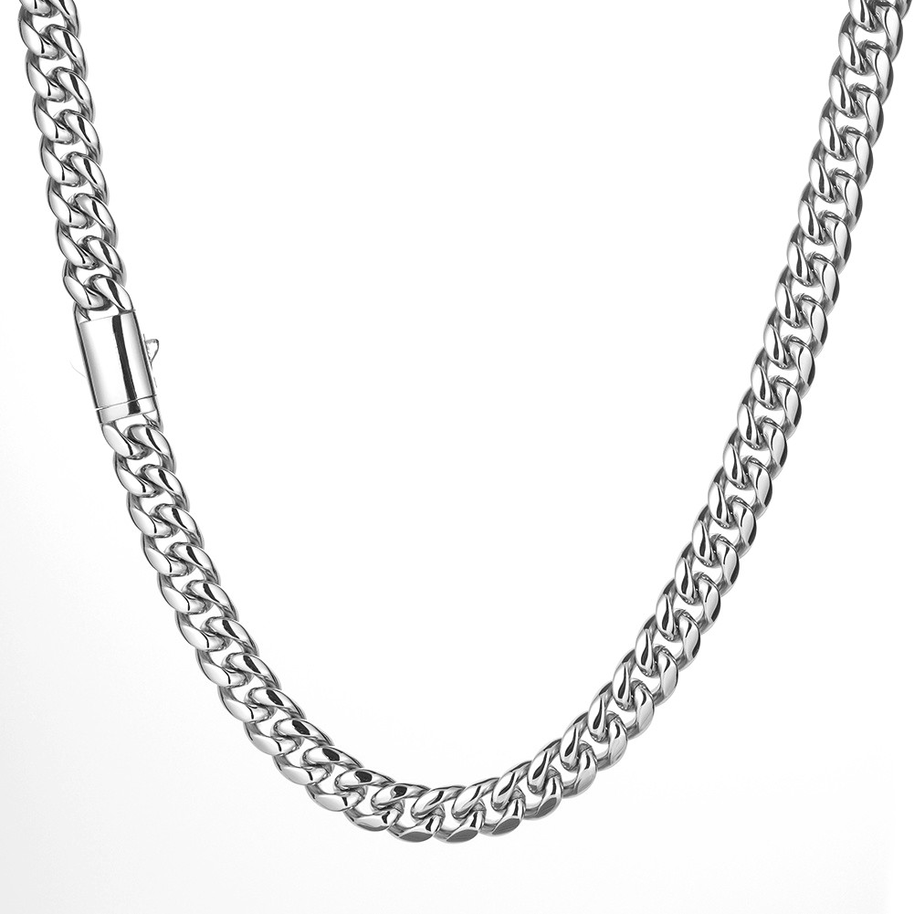 Men’s 6/8/10/12/14mm Silver Stainless Steel Cuban Link Chain Necklace 16″-40″