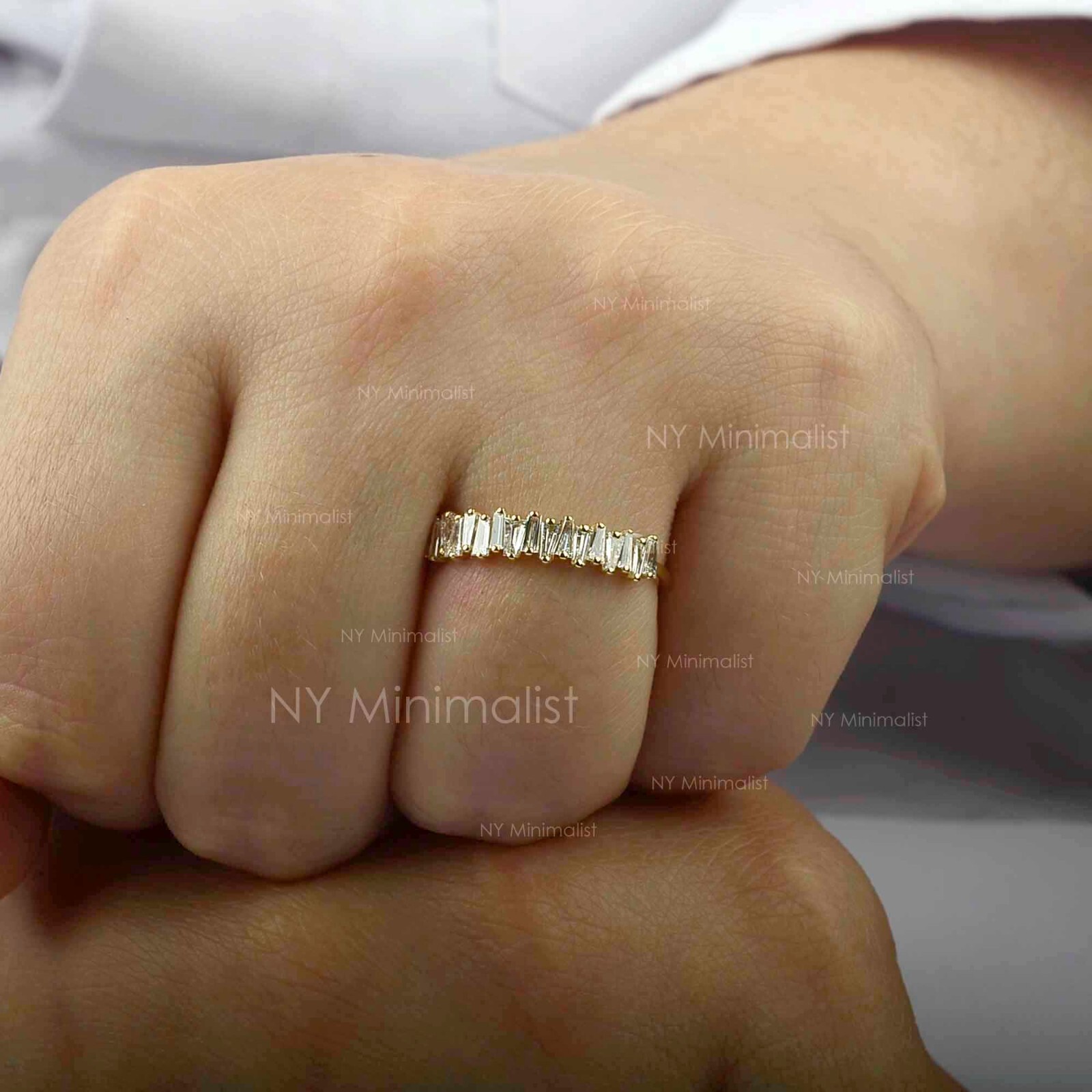 Natural Tapered Zig Zag Baguette Diamond Half Eternity Ring Solid 18K Gold Ring