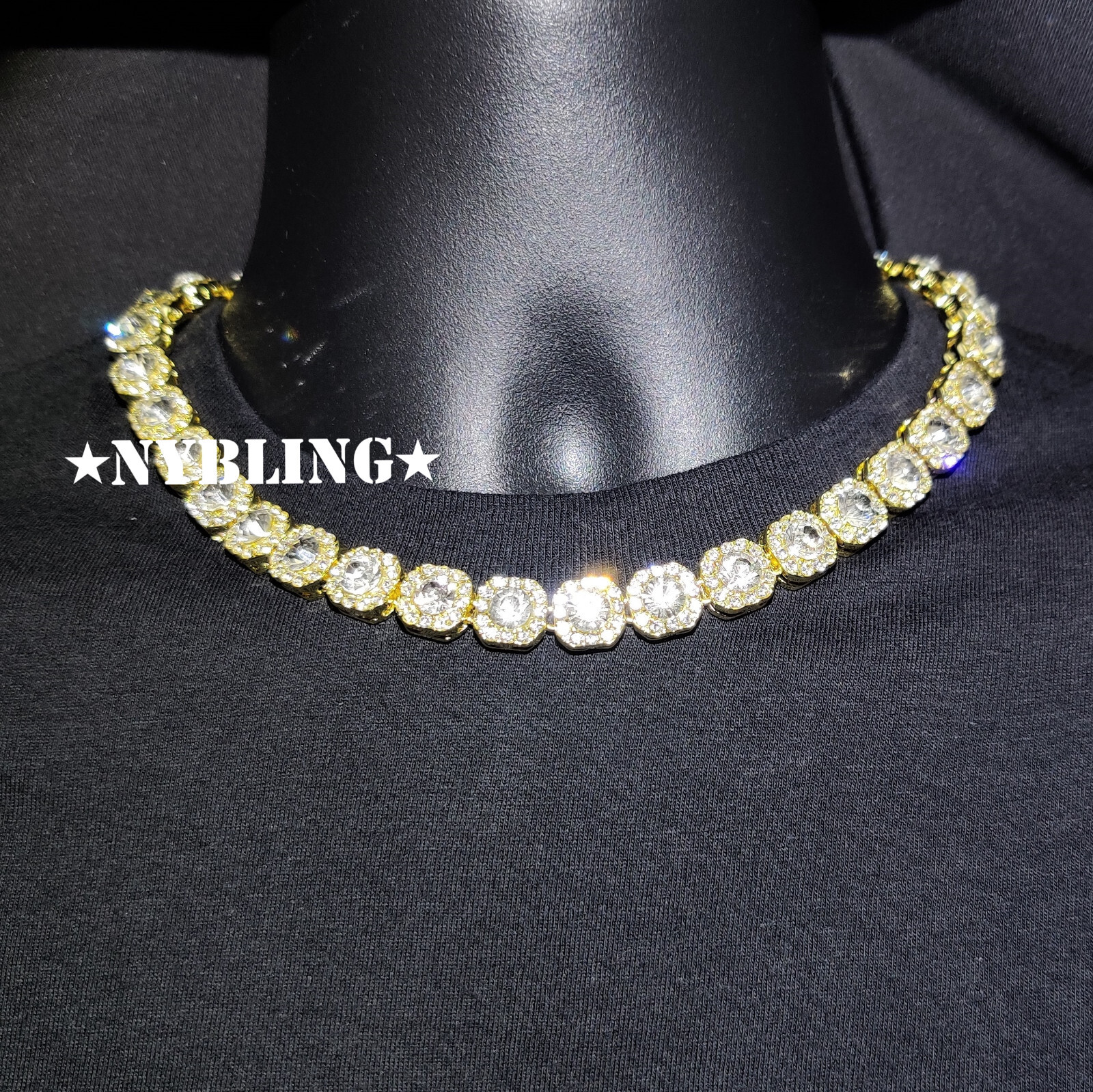 Iced Baguette Cluster Tennis Chain Necklace Plated CZ Fashion Hip Hop Jewelry