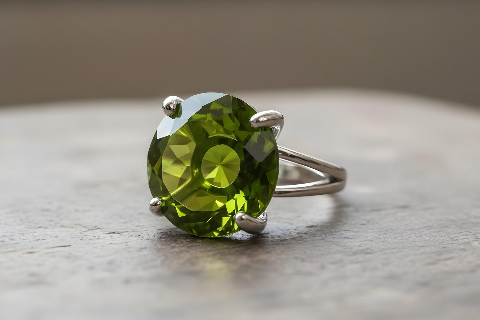 Natural Certified Green Peridot Ring 925 Sterling Silver 9 Ct Round Gemstone
