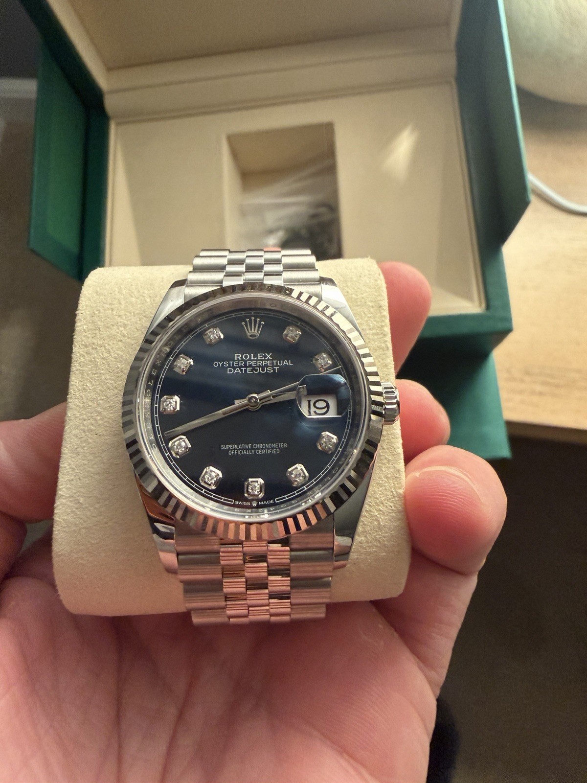 Rolex Datejust 36mm FULL SET BOX PAPERS Blue Diamond Dial Fluted Jubilee 126234