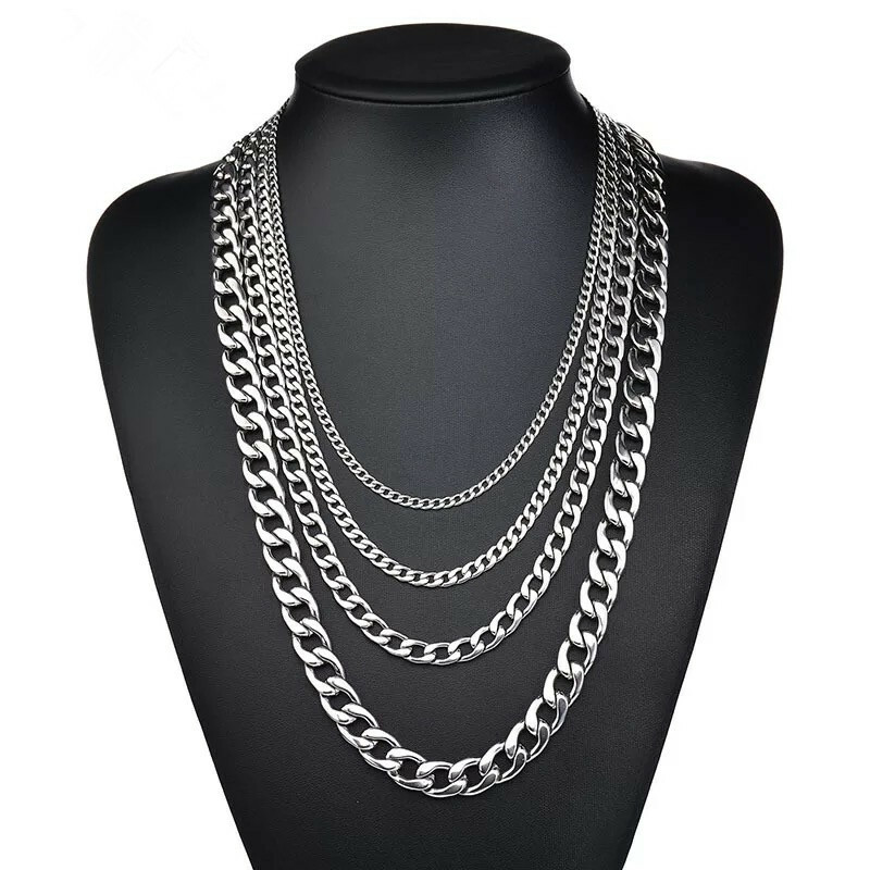 2-13mm Men’s 316L Stainless Steel Silver Curb Link NK Necklace Chain Wholesale