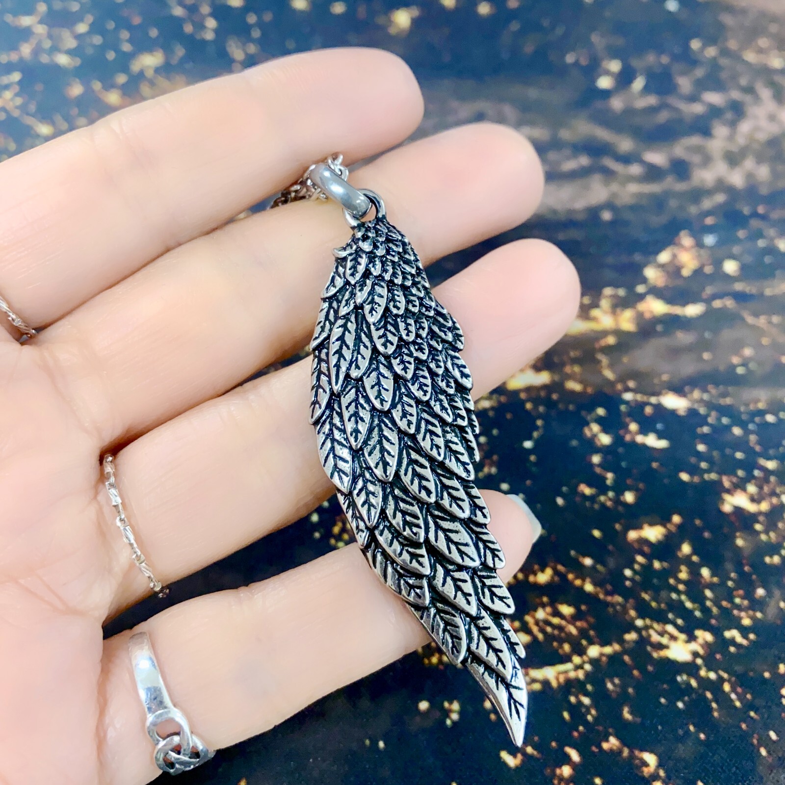 single angel wing necklace lucky angel wing gothic stainless steel pendant