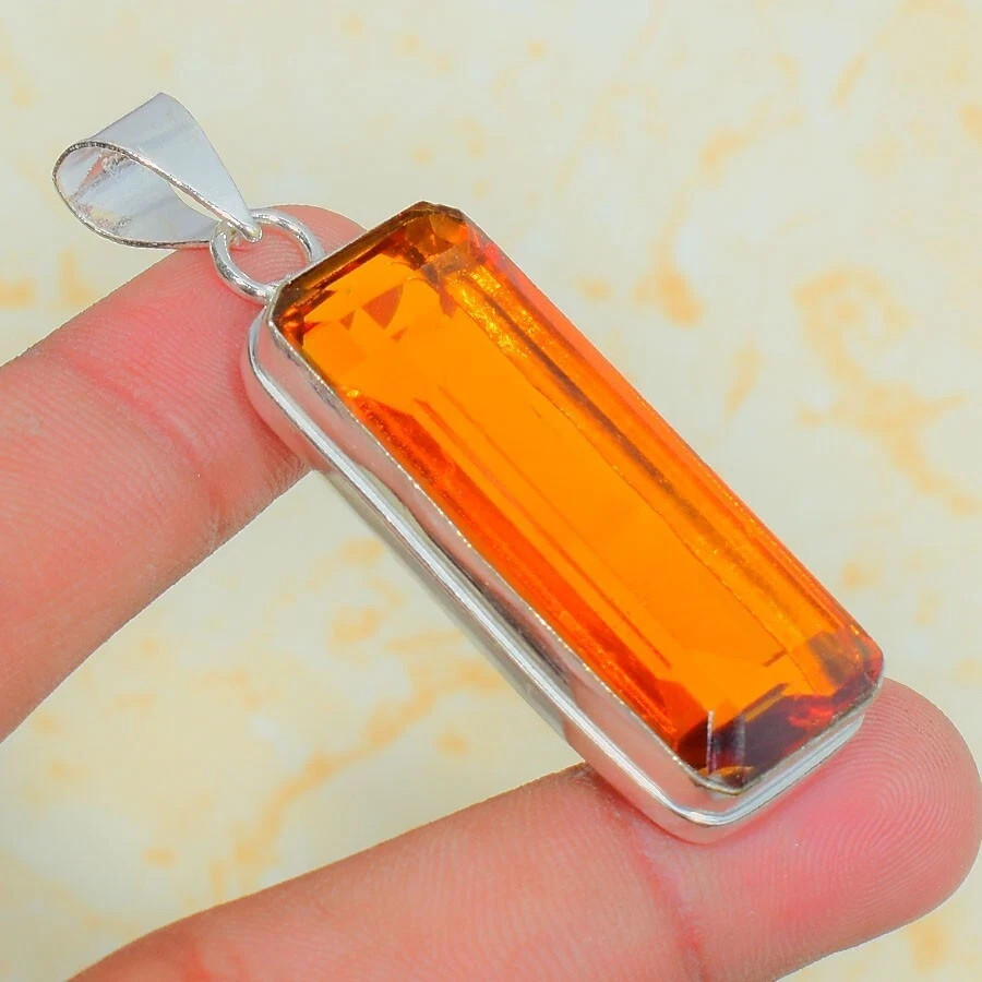 AAA+ Citrine Gemstone Handmade 925 Sterling Silver Jewelry Baguette Cut Pendant