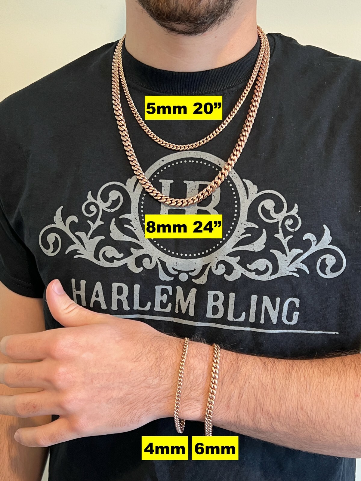 Miami Cuban Link Chain Necklace 14k Rose Gold Stainless Steel 4-18mm