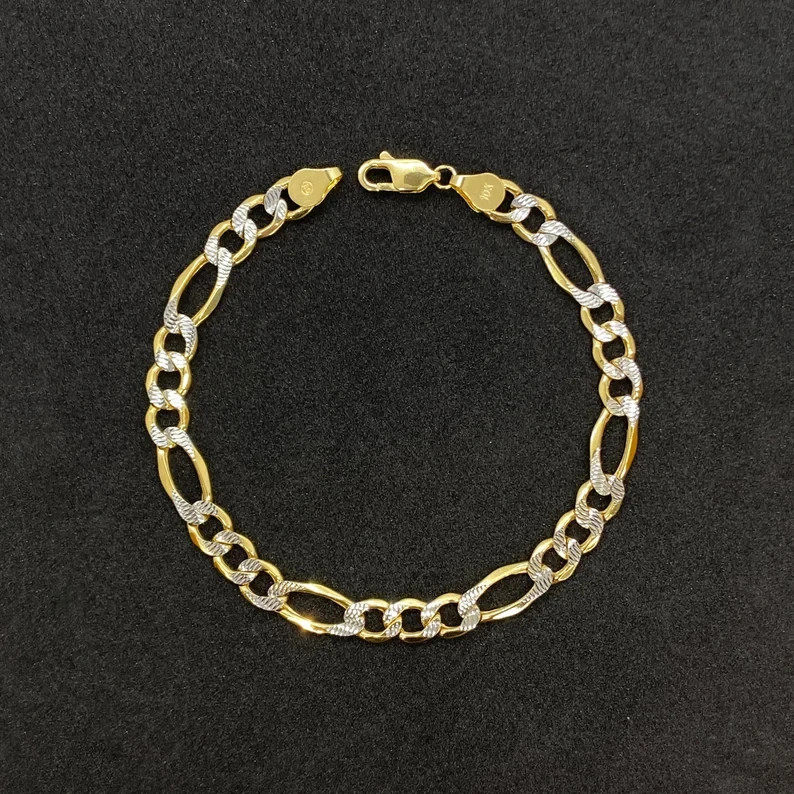 10K Yellow Gold Hollow Figaro Bracelet Diamond Cut 2mm-6.5mm Unisex 7″ 8″ 9″