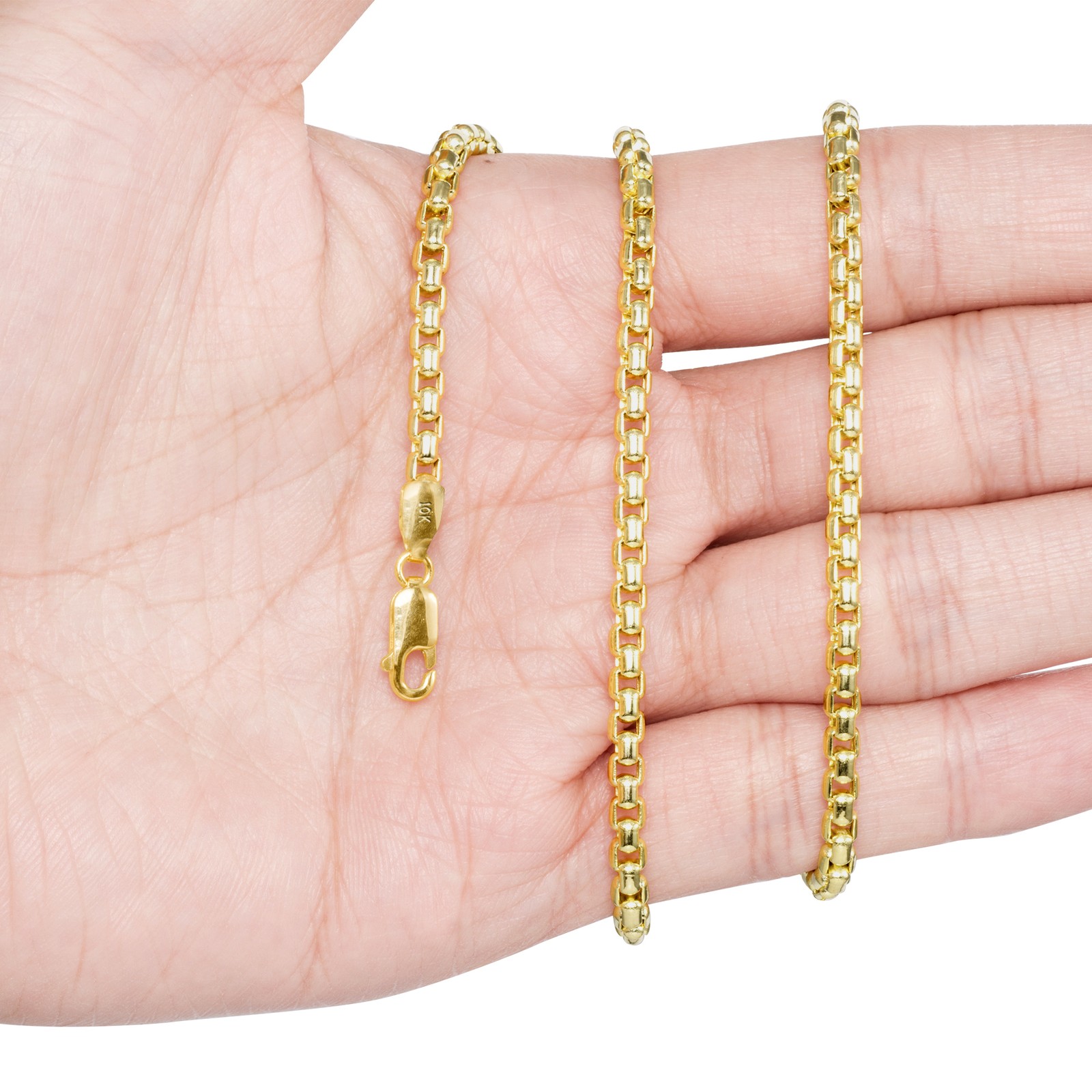 10K Yellow Gold 1.5mm-3.5mm Venetian Round Box Chain Necklace Men Women 16″- 30″