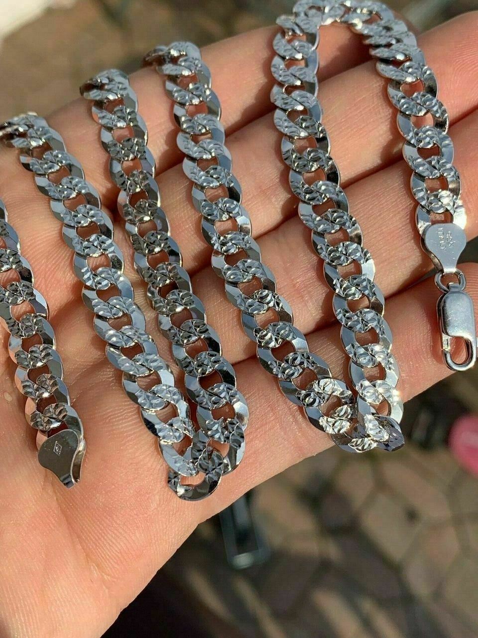 Men’s Diamond Cut Miami Cuban Link Chain Solid 925 Sterling Silver 8mm Italy