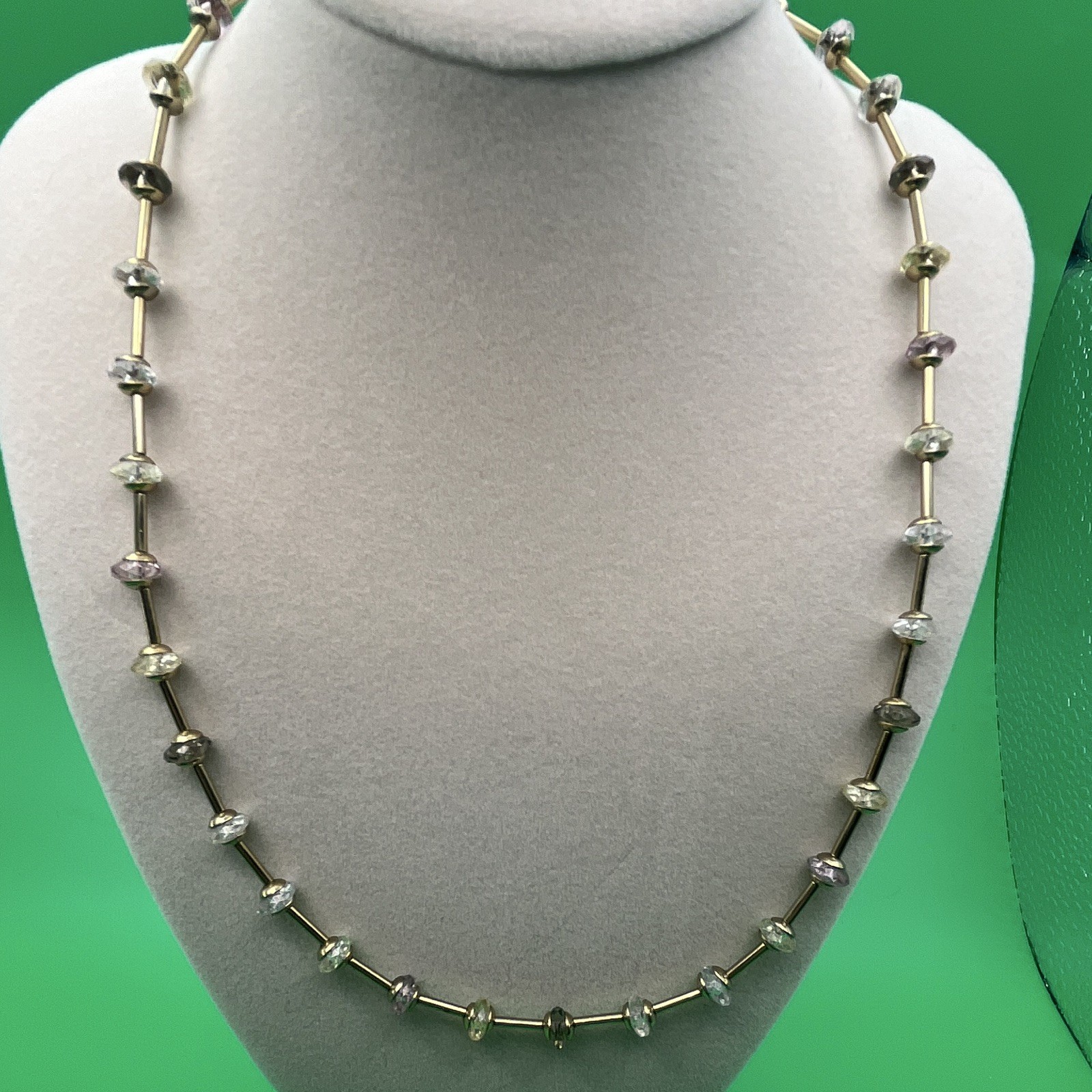Caroline Herrera Crystal Beaded Station Bar Link Necklace, Lobster Clasp 15-18”