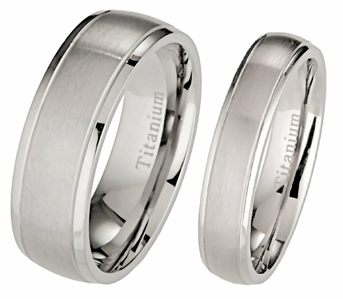 5mm or 7mm Brushed Polished Grooved Edges Titanium Wedding Band Comfort Fit Ring