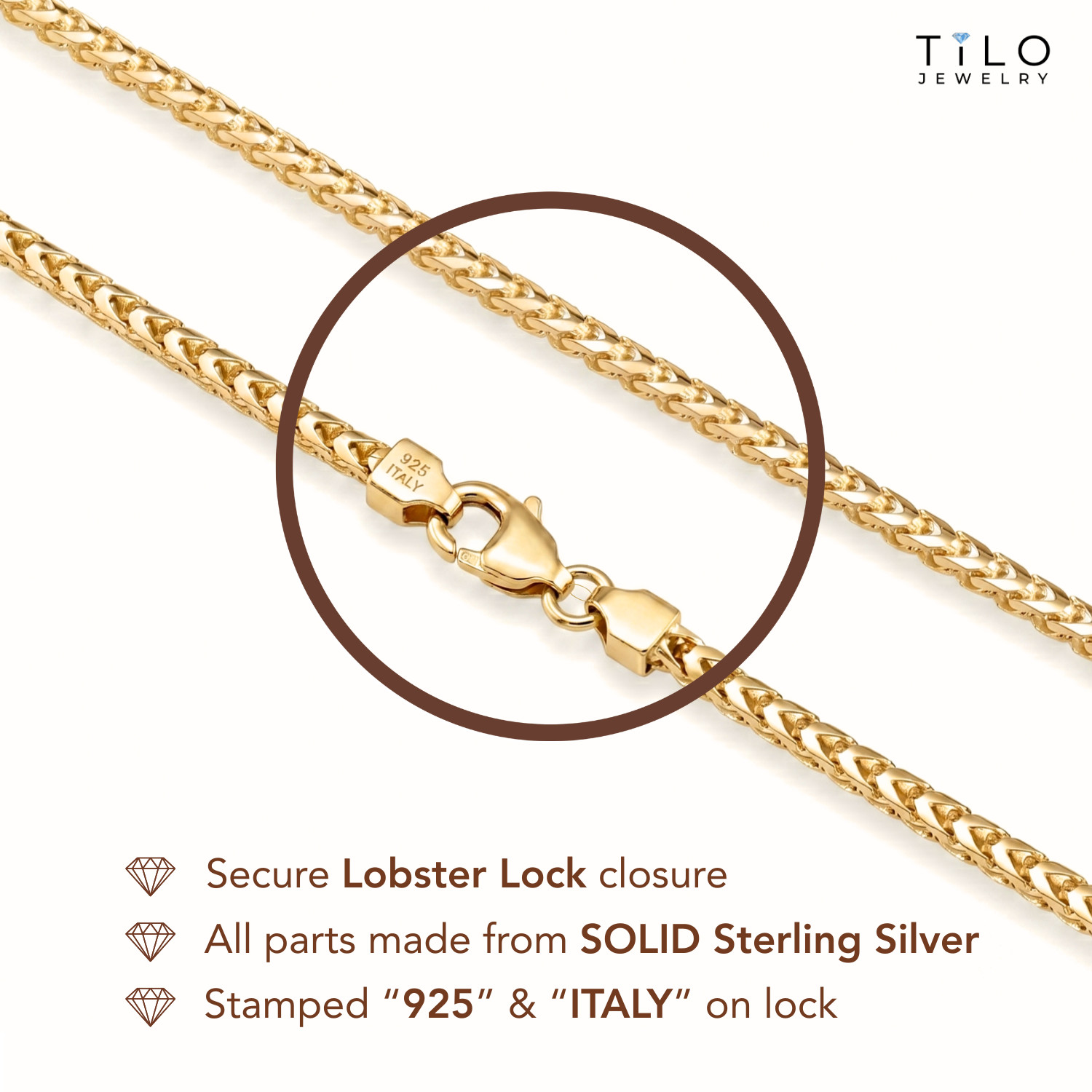 Gold 1.5mm 1.75mm Franco Chain Italian Necklace 16″-22″ 925 Sterling Silver