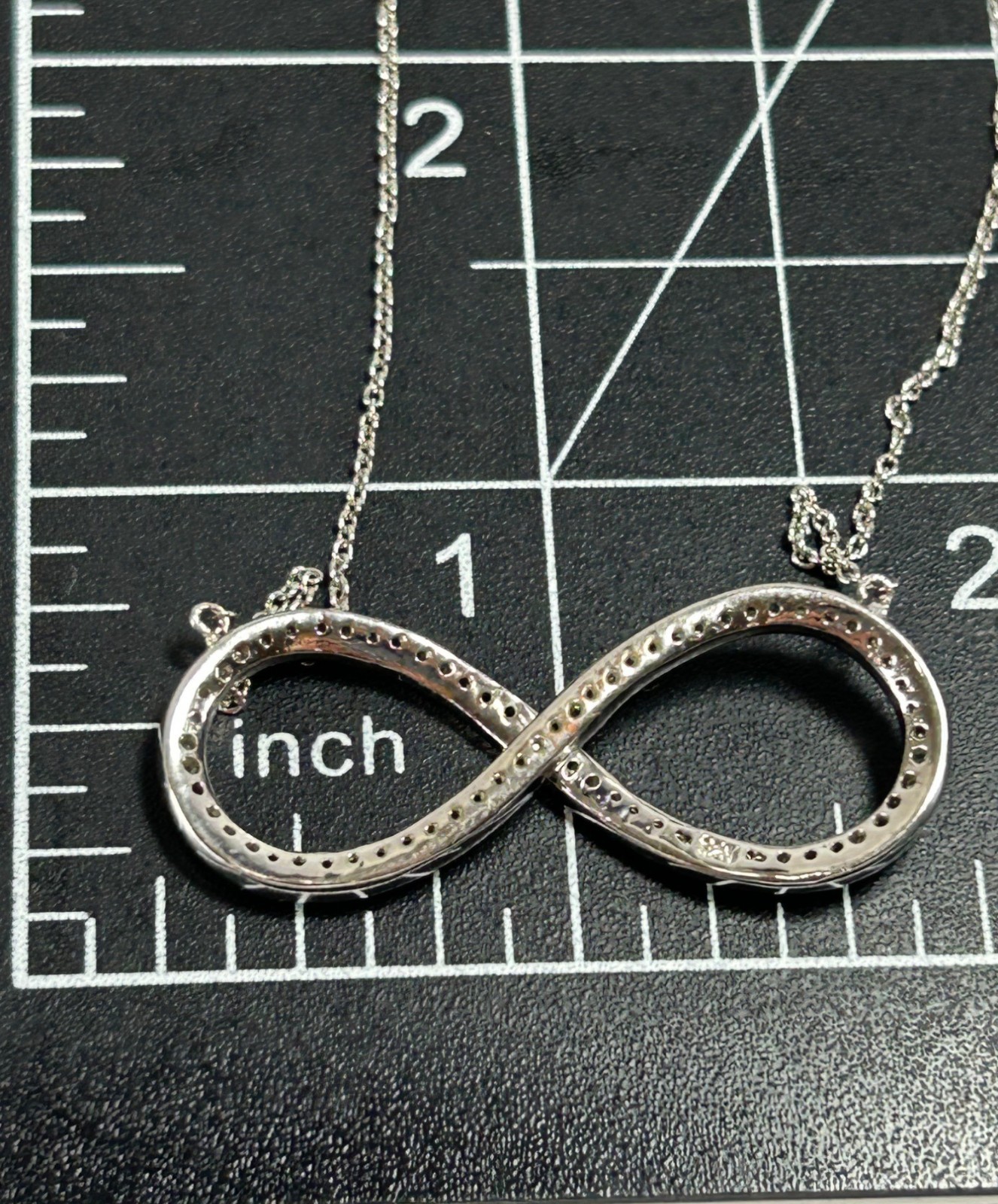 925 Sterling Silver Necklace Infinity Eternal Pendant Chainlink Genuine Diamond