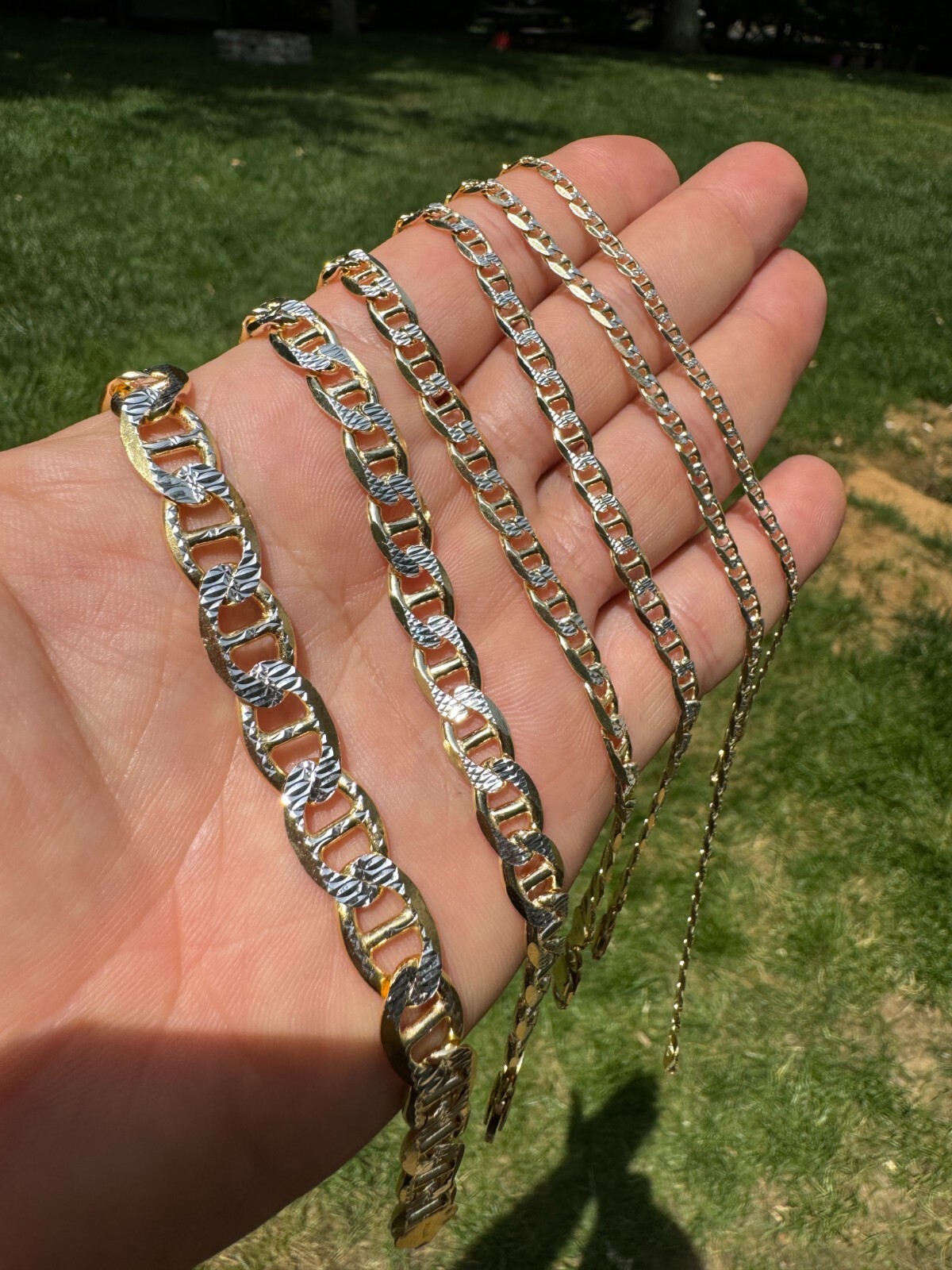 925 Sterling Silver 14k Gold Plated Two Tone Diamond Cut Mariner Link Bracelet