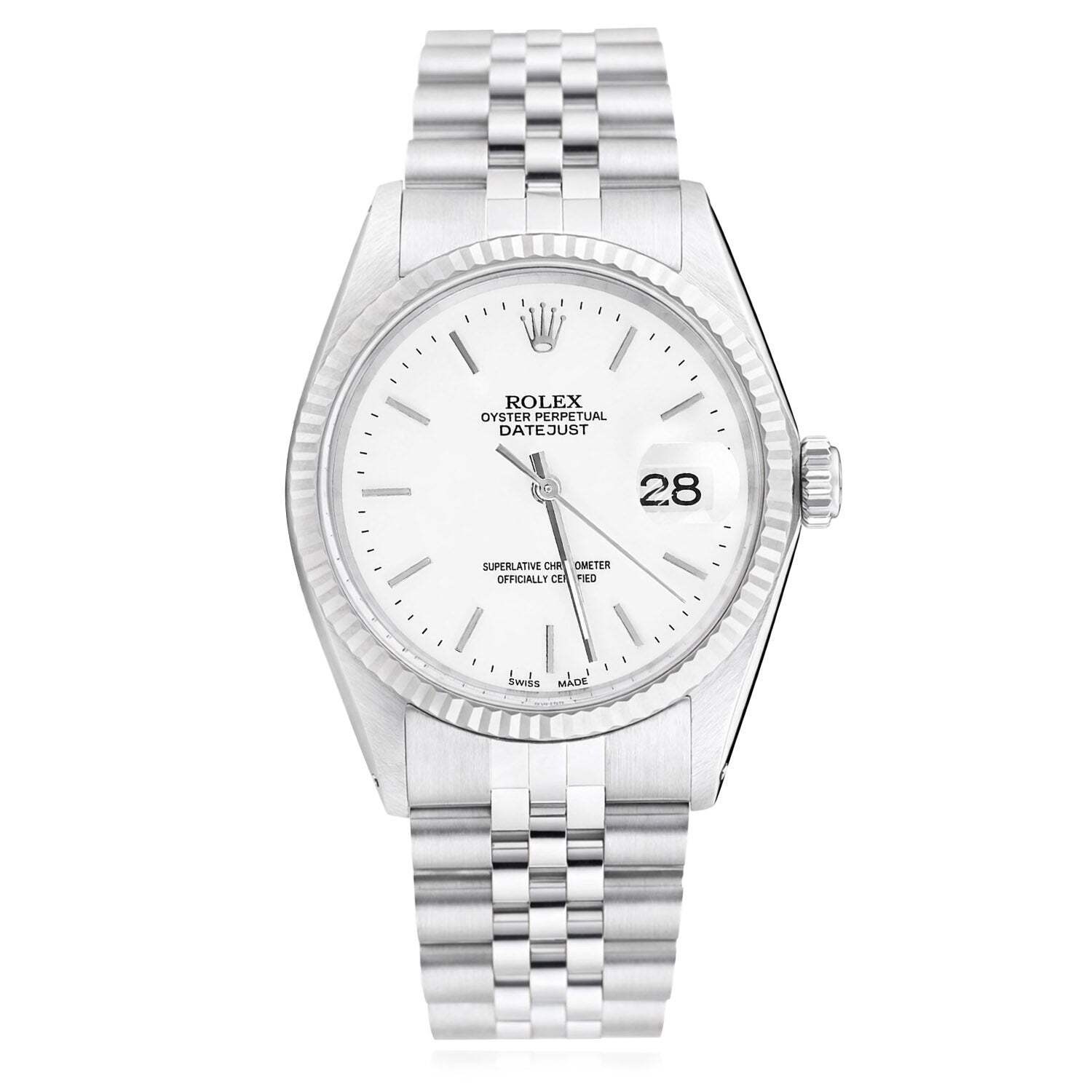 36mm Rolex Datejust 1601 18K Gold Bezel White Dial Jubilee Steel Band Men’s Watc