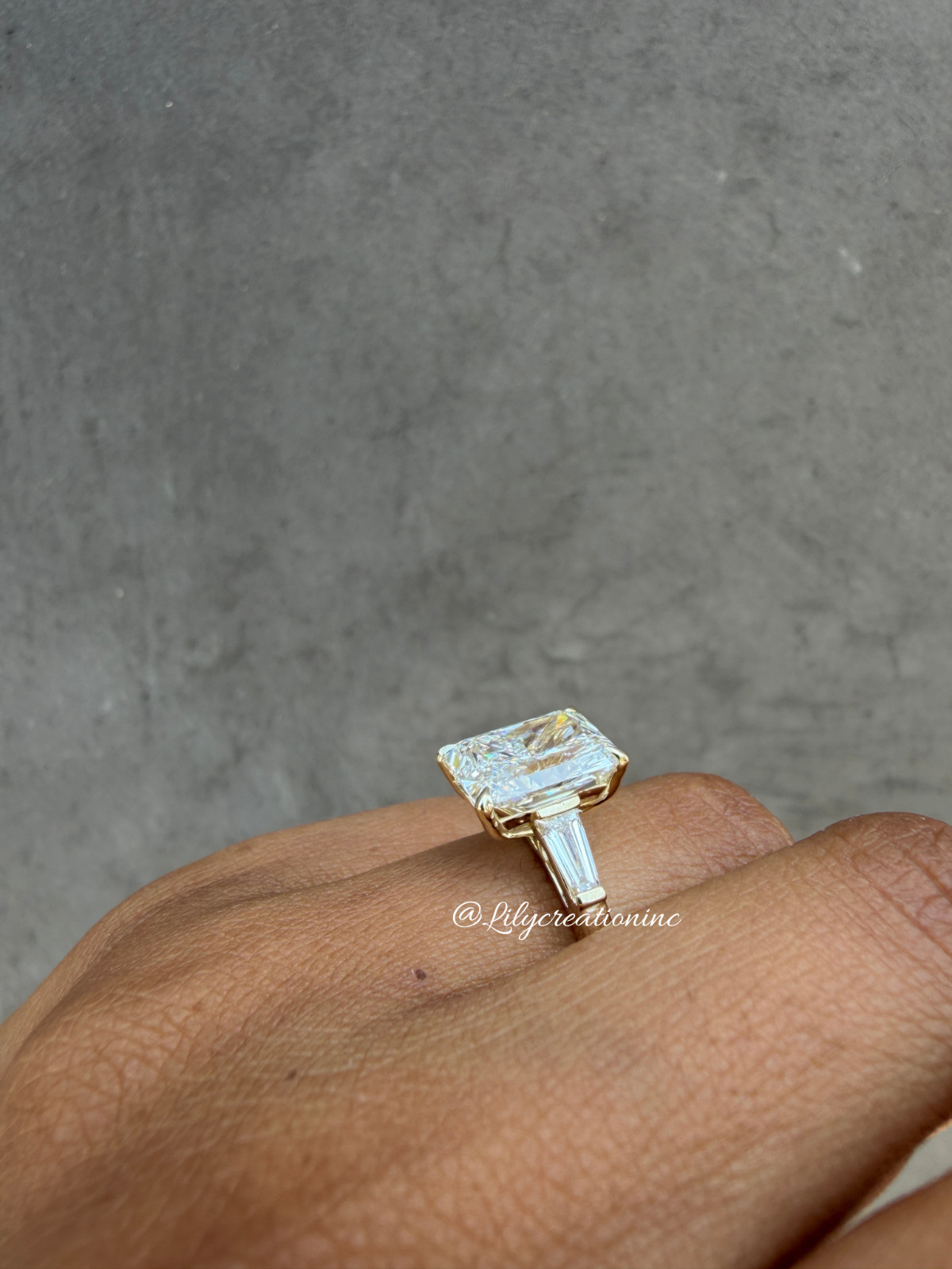 3Ct Radiant IGI Taper Baguettes Side Stones Lab Grown Engagement Ring Platinum