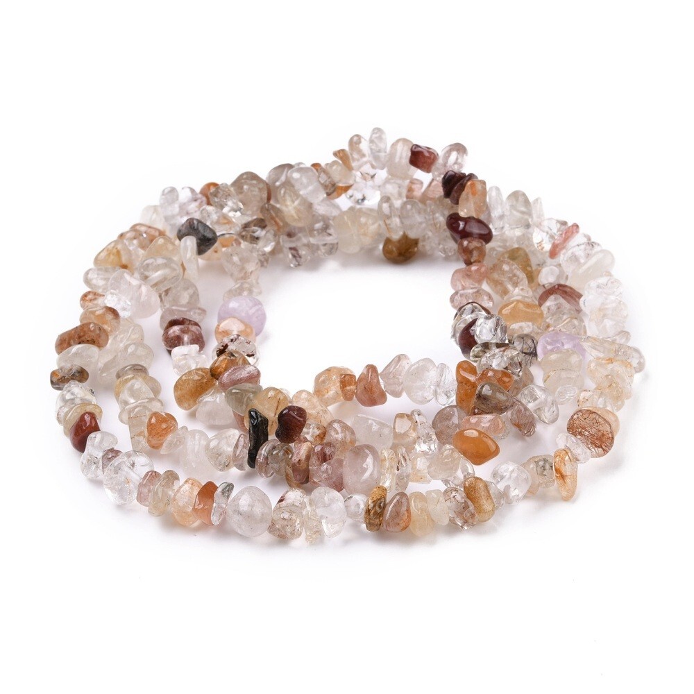 Natural Rutilated Quartz Chips Bead Strands, about 5~10mmx5~14mm, hole-1mm, 32″