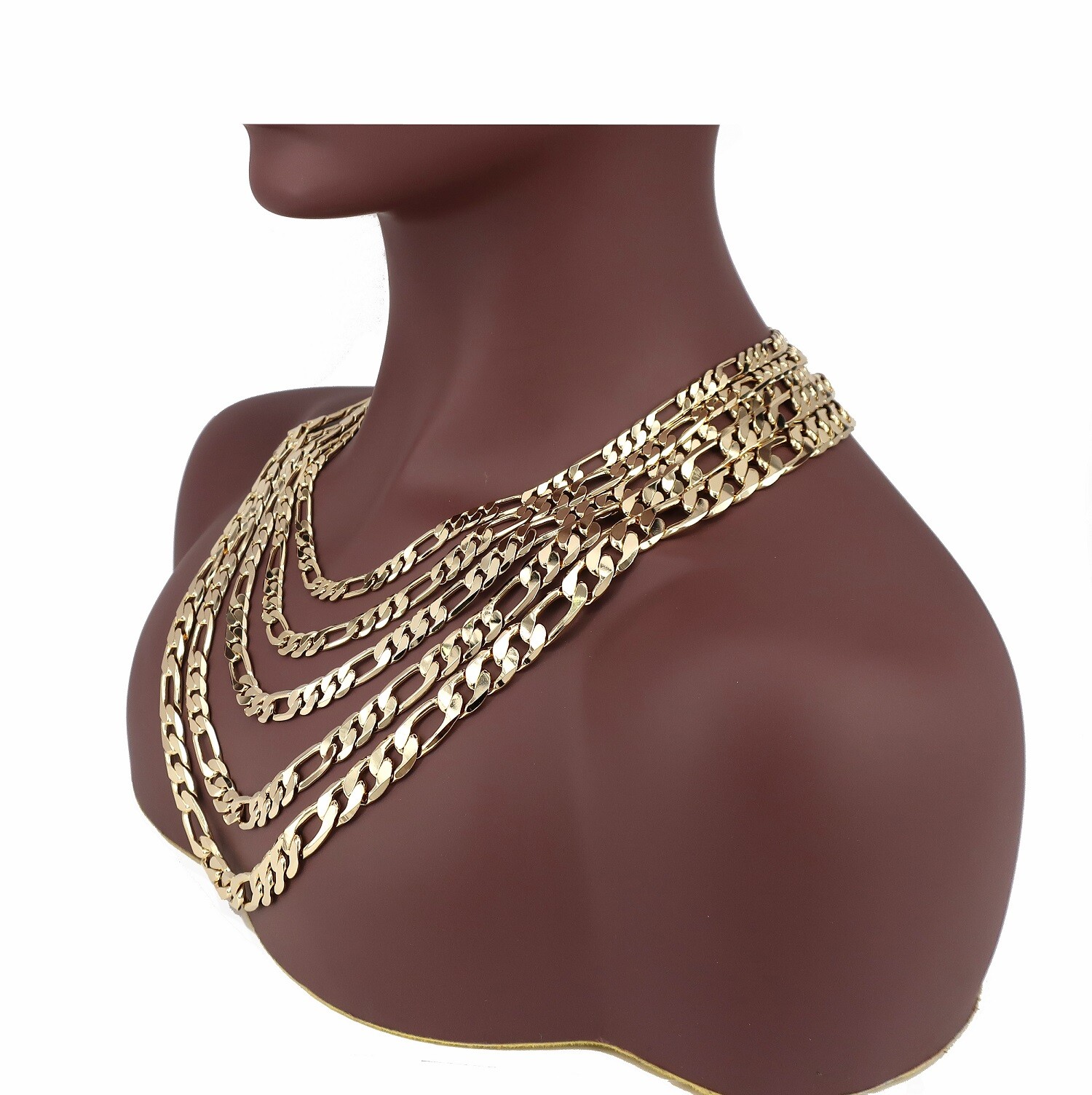 14k Italian Figaro Link Chain Necklace 7mm 8mm 9mm 10mm 12mm Yellow Gold Plated