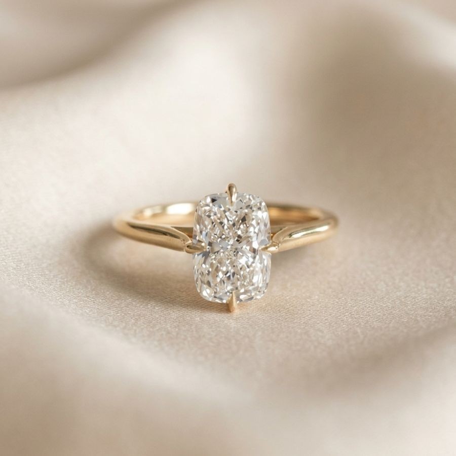 2.00Ct Cushion-Cut VS1 Lab Grown Diamond Wedding Engagement Ring 14k Yellow Gold