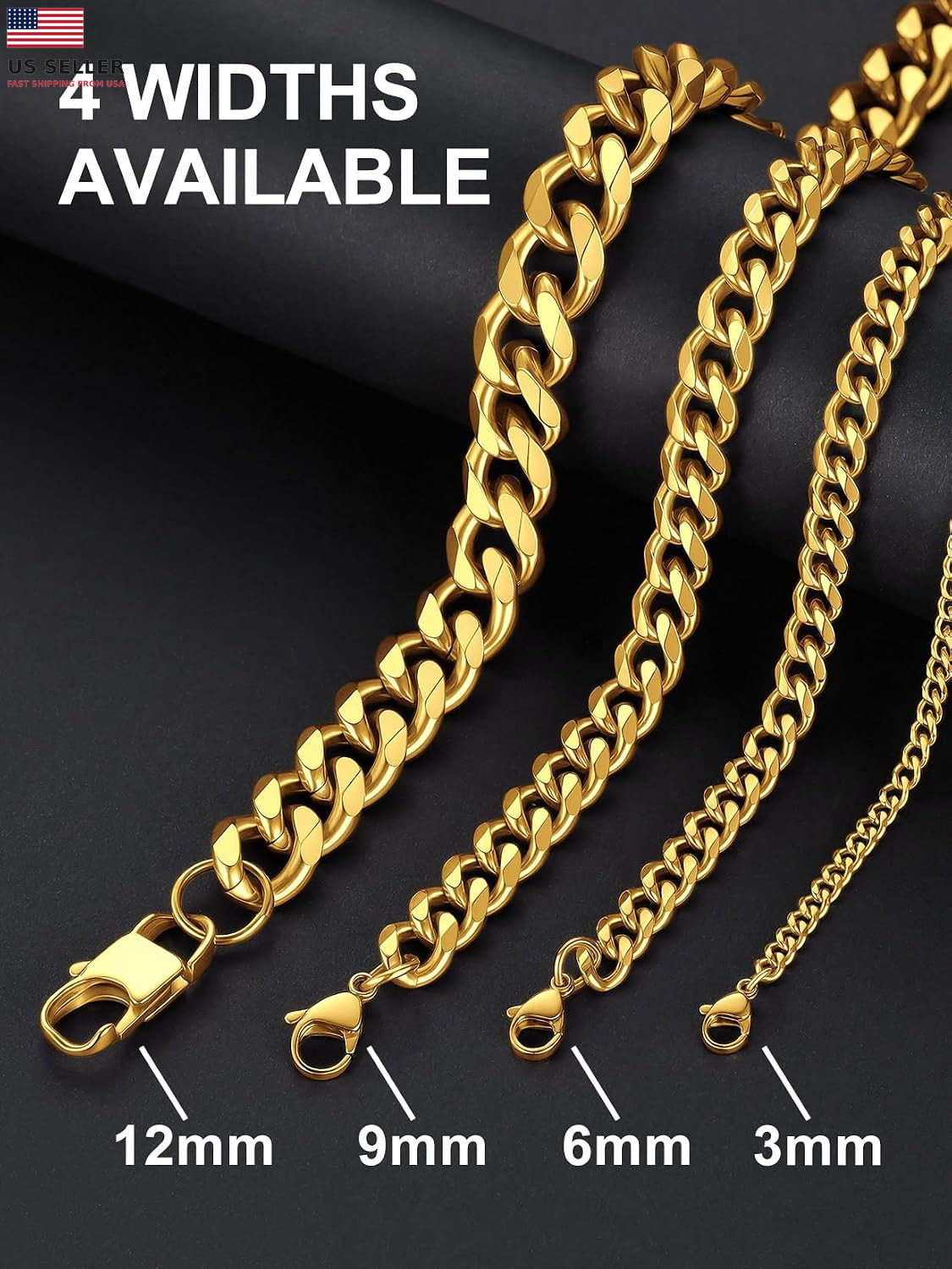 3Mm/6Mm/9Mm/12Mm Miami Curb Cuban Link Chain for Men Women, 316L Stainless Stee