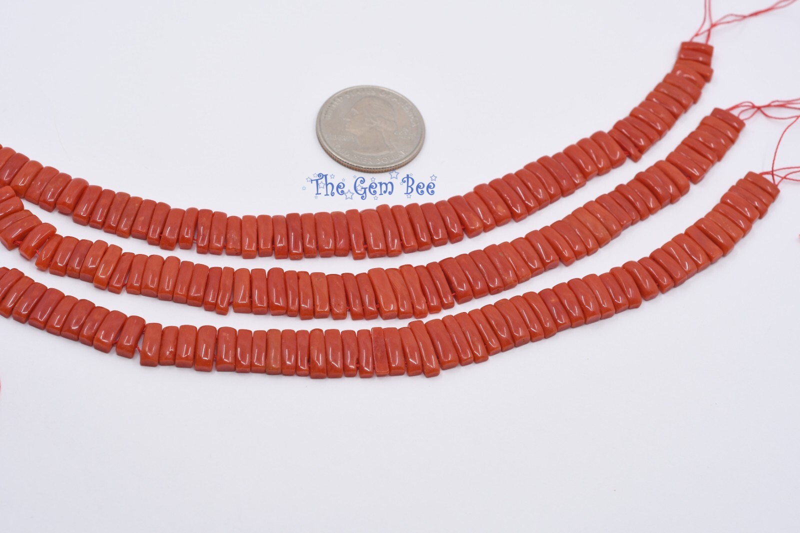 8.5mm-12mm Undyed Tomato Red Coral Double Drilled Tapered Baguette Beads 7.5″
