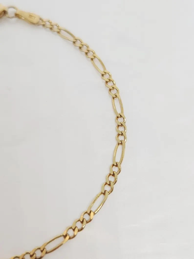 10K Yellow Gold Hollow Figaro Bracelet Real Gold Chain Unisex Jewelry 2mm-6.5mm