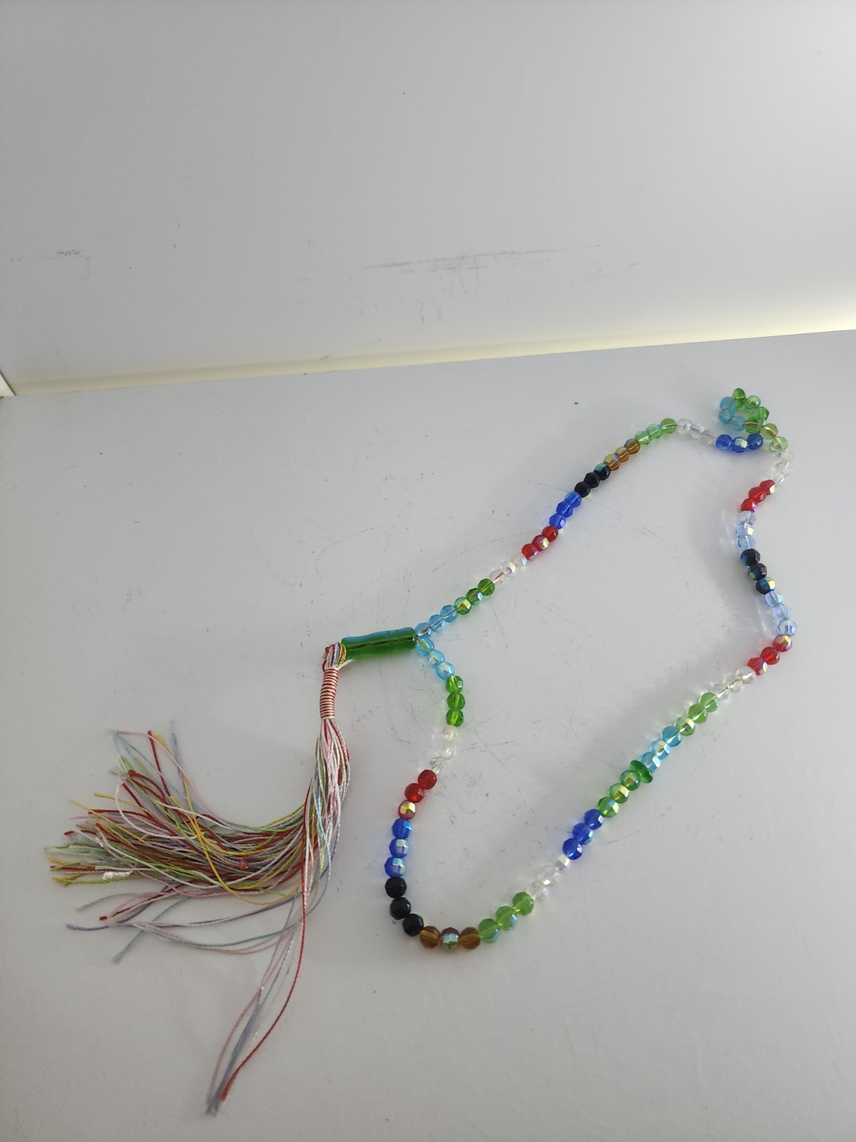 Multicolor Faceted Glass Meditation Beads Souvenir Strand with Tassel