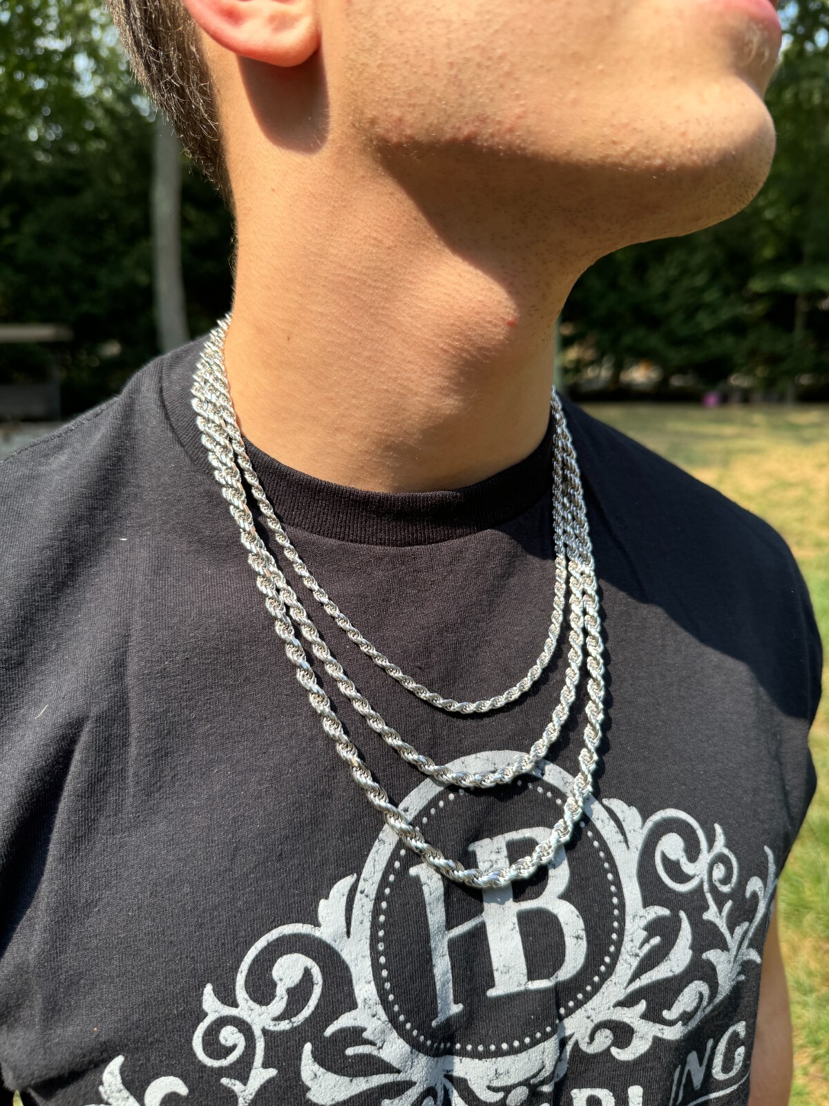 Real Solid 925 Silver W. Rhodium Finish Rope Chain 1.5-6mm Necklace Mens Ladies