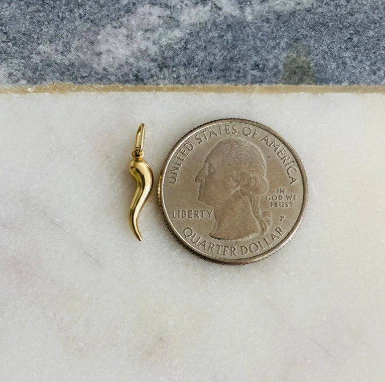 10K Real Gold 3D Italian Horn 18mm / 0.7″ Cornicello, Chili, Pendant – GP59