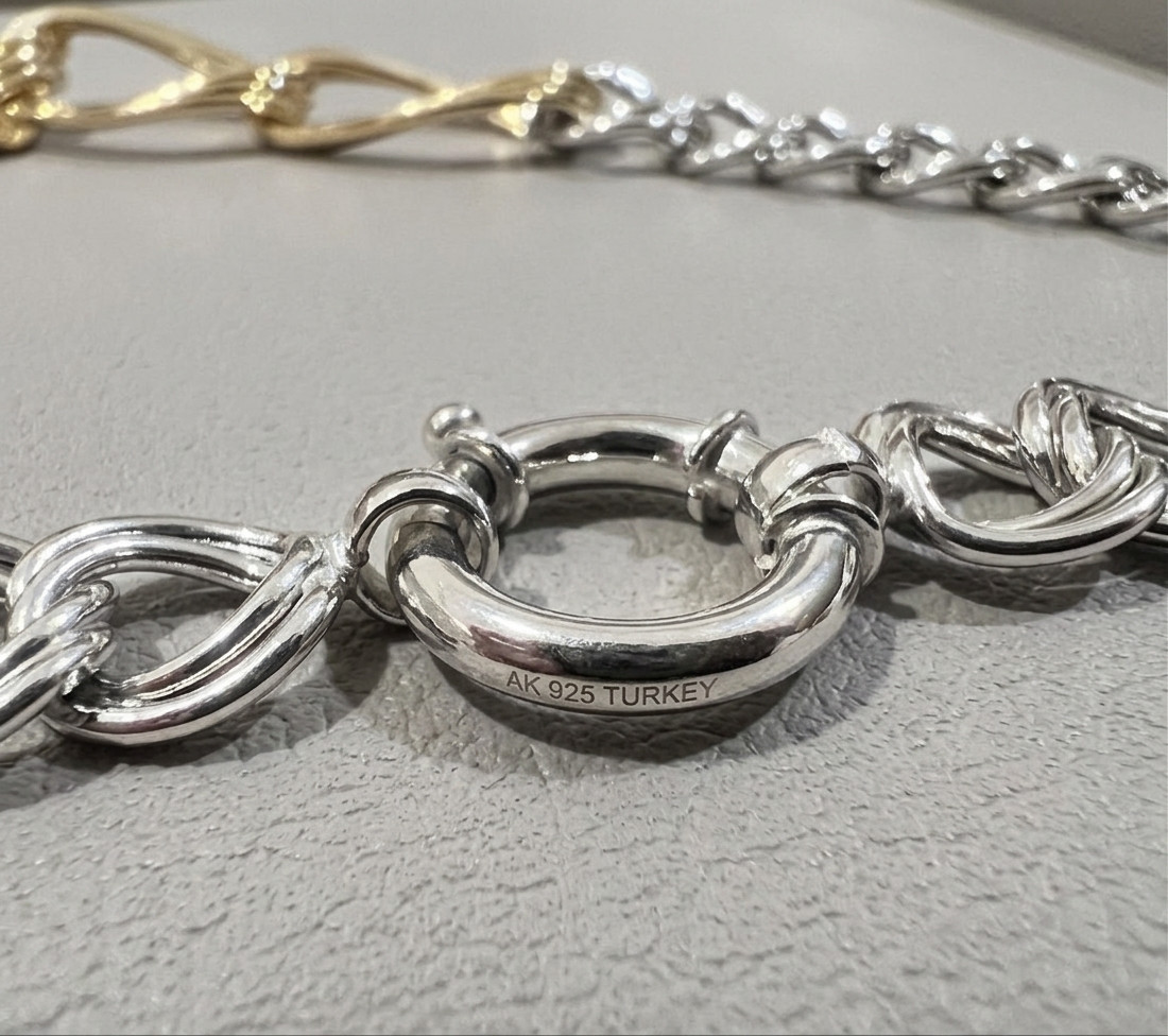 Graduated Triple Double Curb Chain Necklace 14K Two-Tone Gold Plated 925 Silver