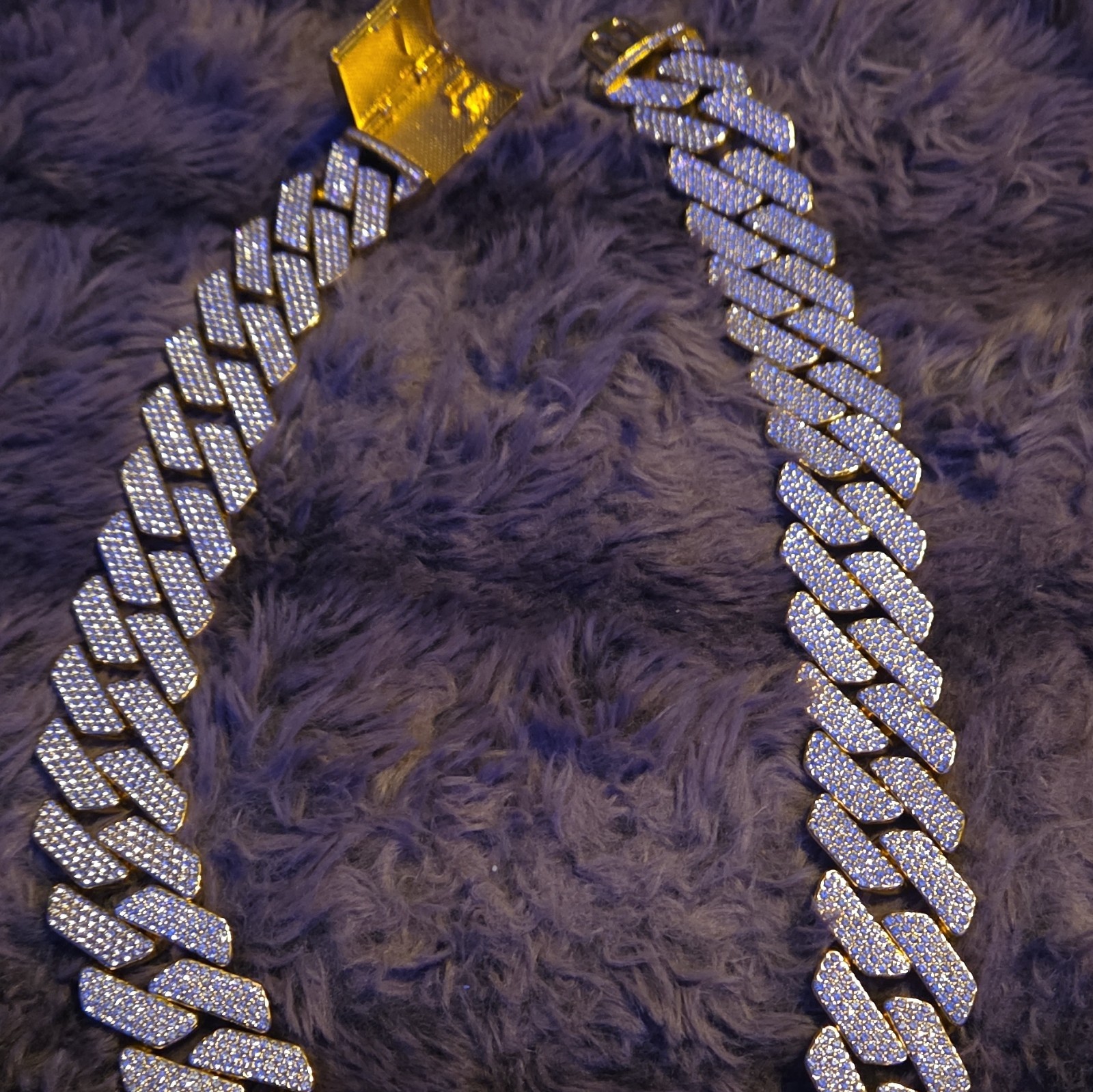 Gold Tone/Plated Iced Out Moissanite Rhinestone Cuban Link Chain Necklace