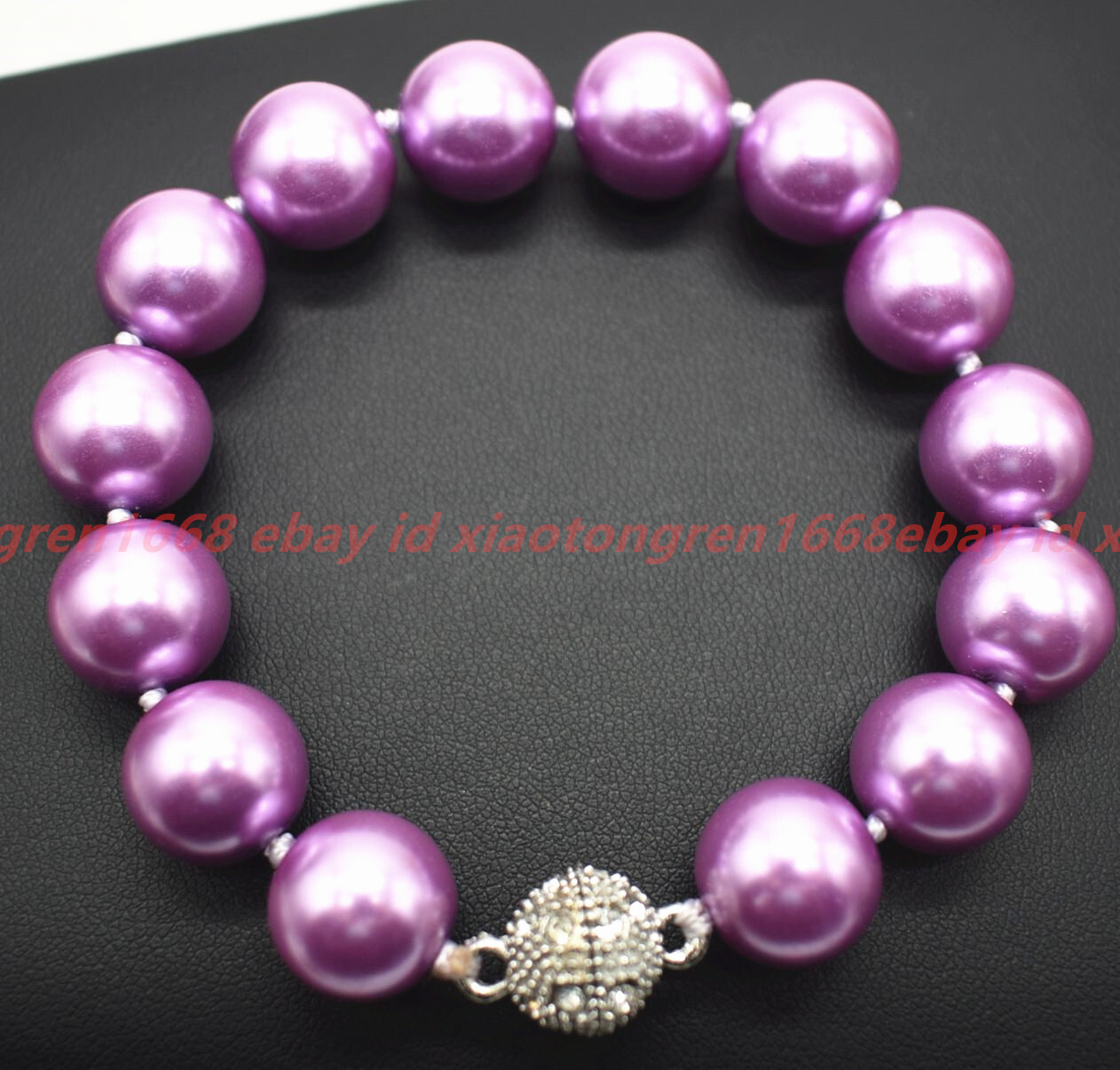 Huge Pretty Fashion 12mm Purple Shell Pearl Gemstone Round Beads Bracelet 7-9in