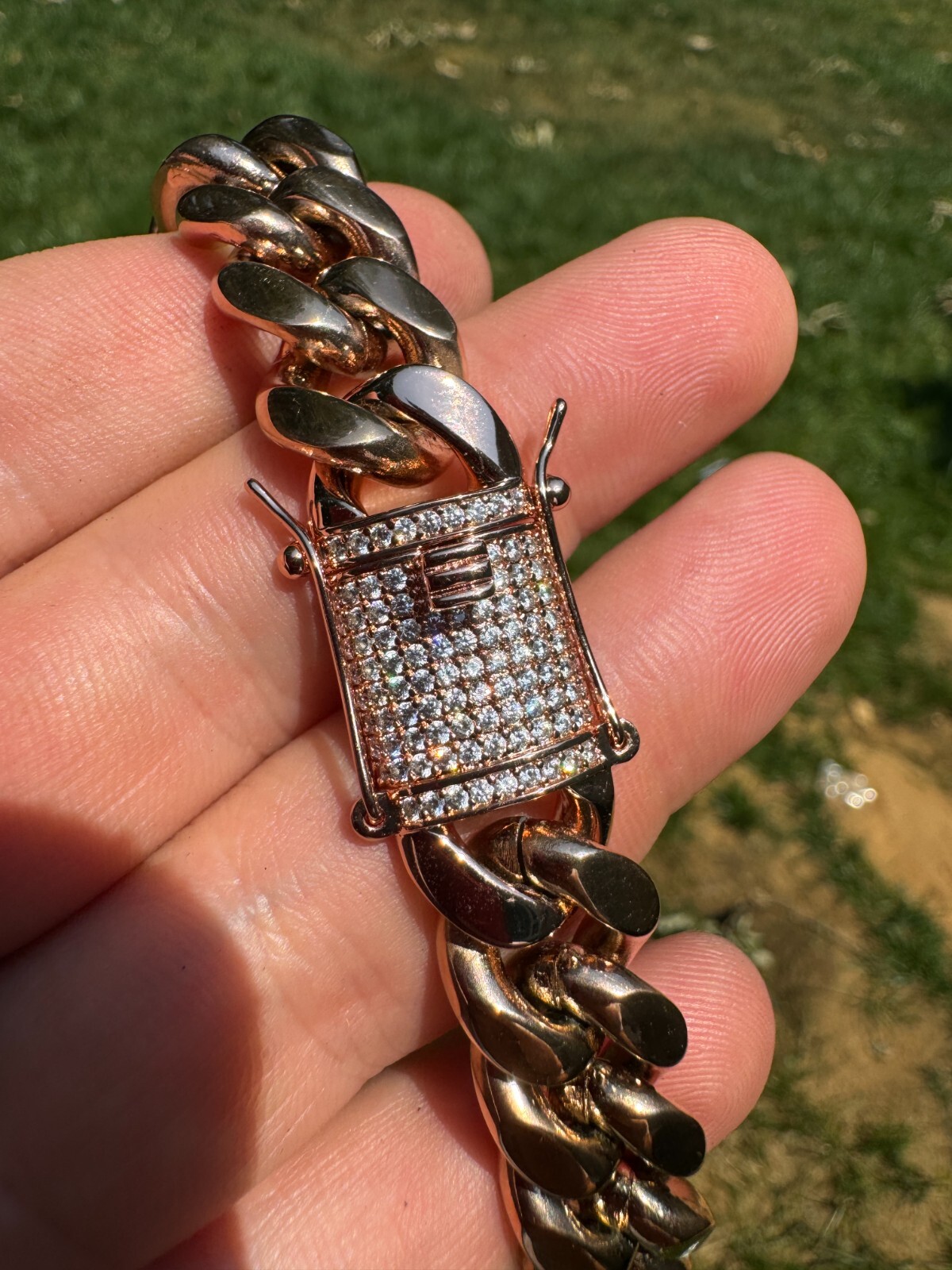 Miami Cuban Link Chain W. 1ct CZ Iced Clasp 14k Rose Gold Plated Stainless Steel