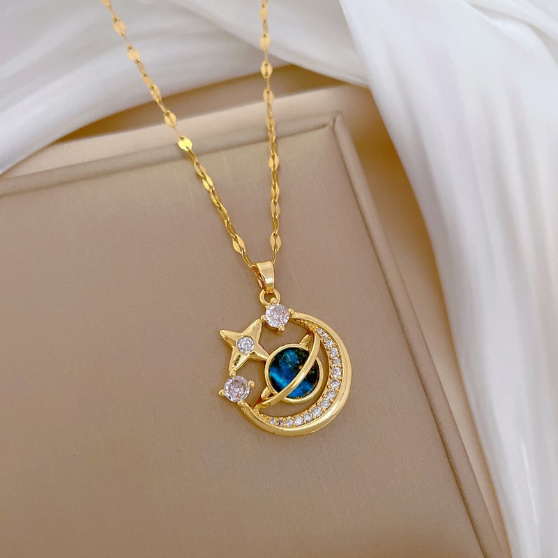 Women’s Fashion Starry Sky Necklace Rhinestone Pendant Clavicle Chain Zinc Alloy