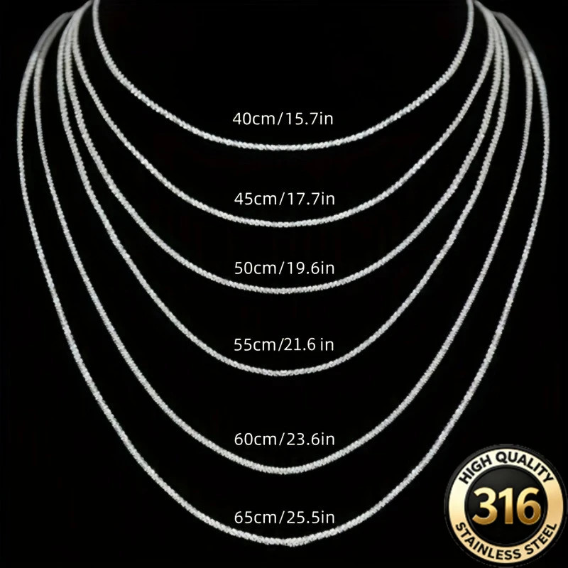 316L Stainless Steel Silver Tone Sparkling Twisted Chain Necklace, Tarnish Resis