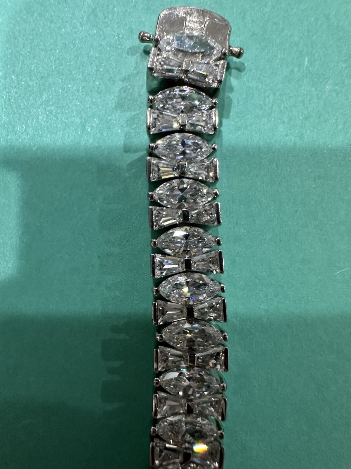 FE 925 Sterling Silver Tennis Bracelet Marquise & Tapered Baguette Stones 7.5”
