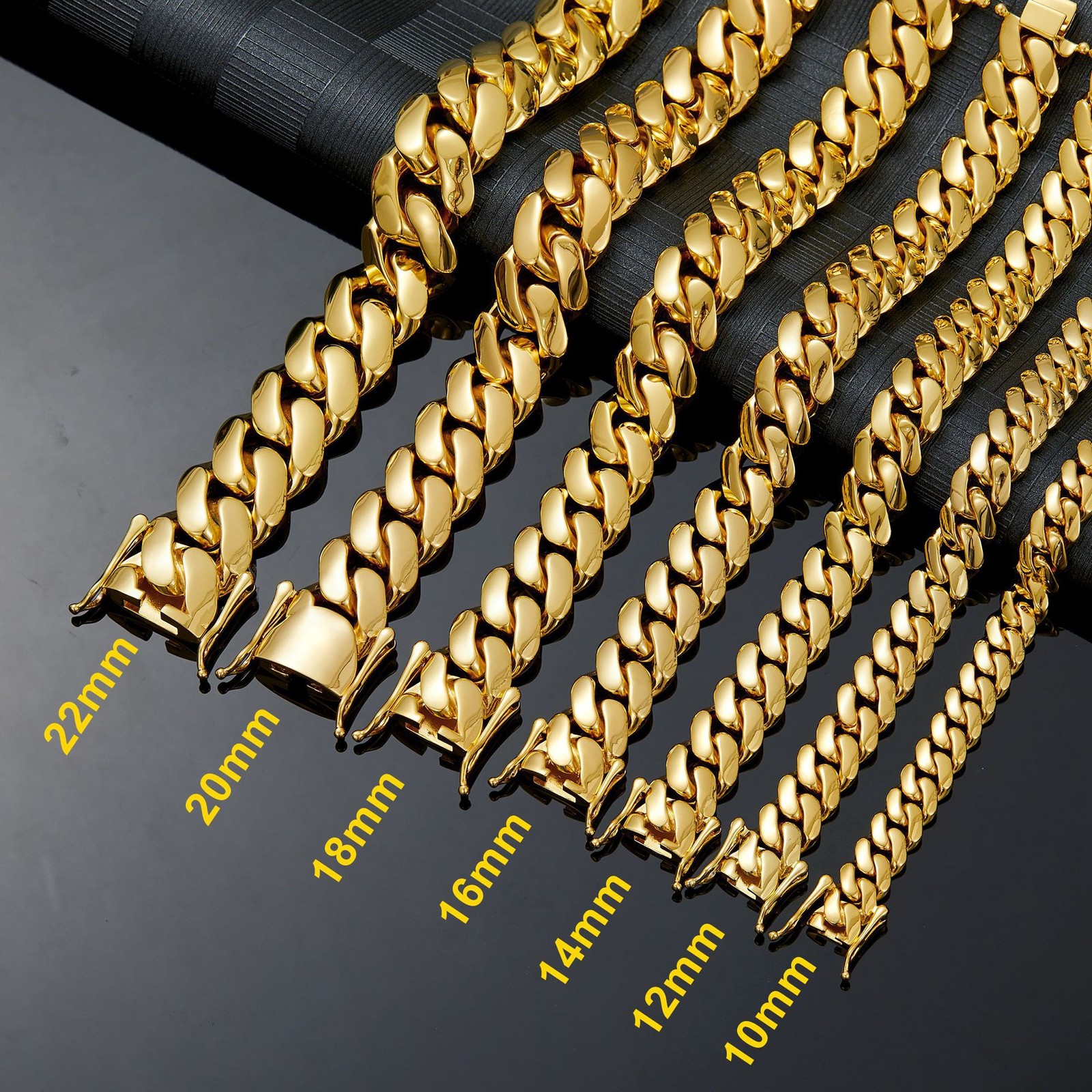 Miami Cuban Link Chain Necklace Bracelet 14K Gold Plated Stainless Steel 12-20MM