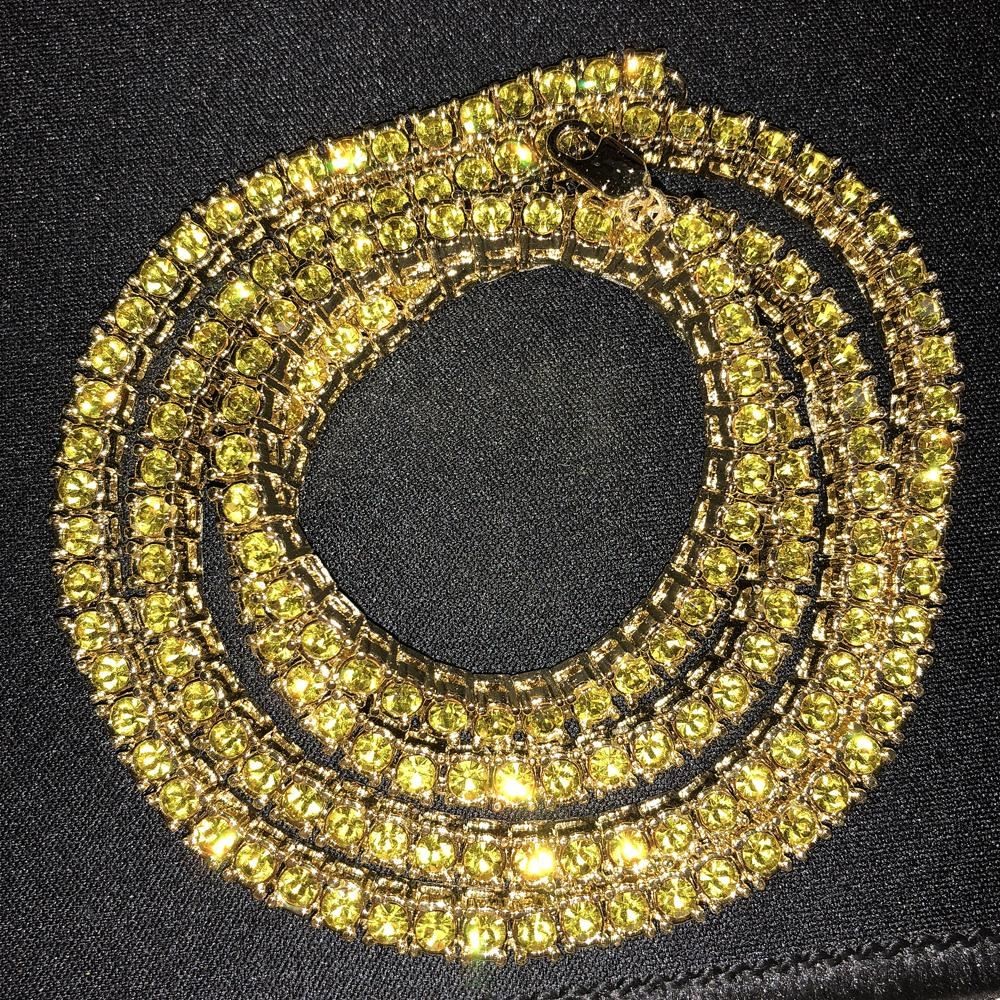 Hip Hop Iced Out Tennis Chain Choker White Yellow Rose Gold