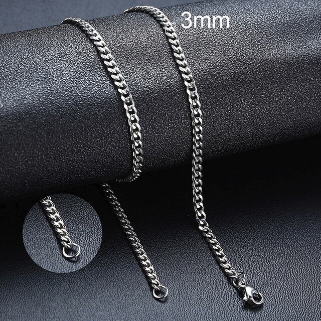 Cuban Chain Link Curb Necklace Men Women Punk Surgical Stainless Steel 2-15mm
