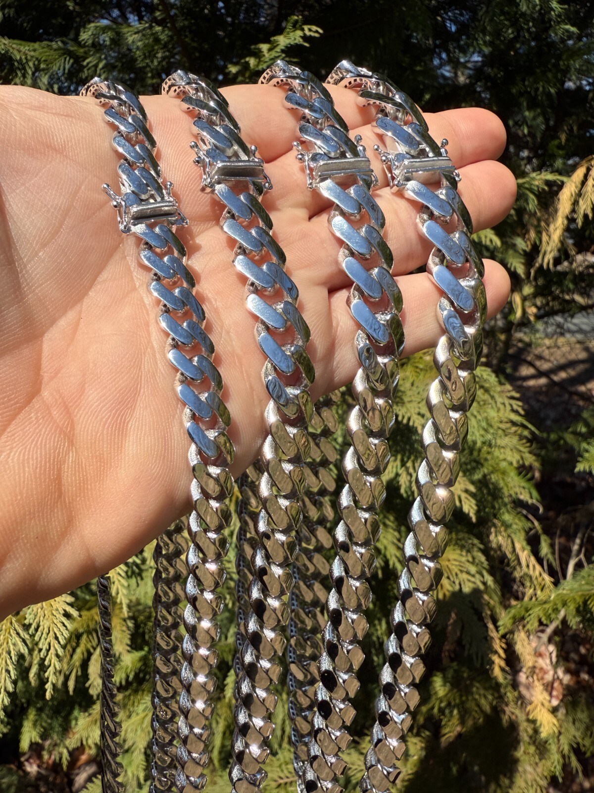 Monaco Cuban Link Chain Necklace Hollow Real 925 Sterling Silver 9-15mm Rhodium