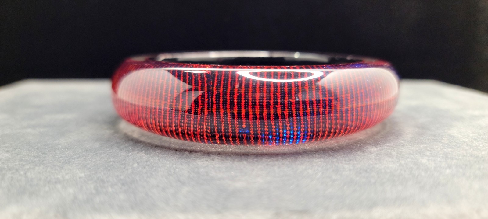 VTG 60s Pop Art Lucite Bracelet Red Blue Striped Foil Backed Chunky Bangle