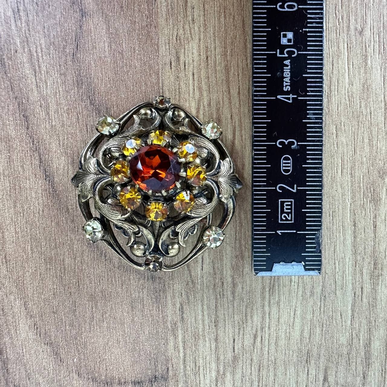 Vintage brooch – USSR jewelry – soviet orange stone – Czech Republic