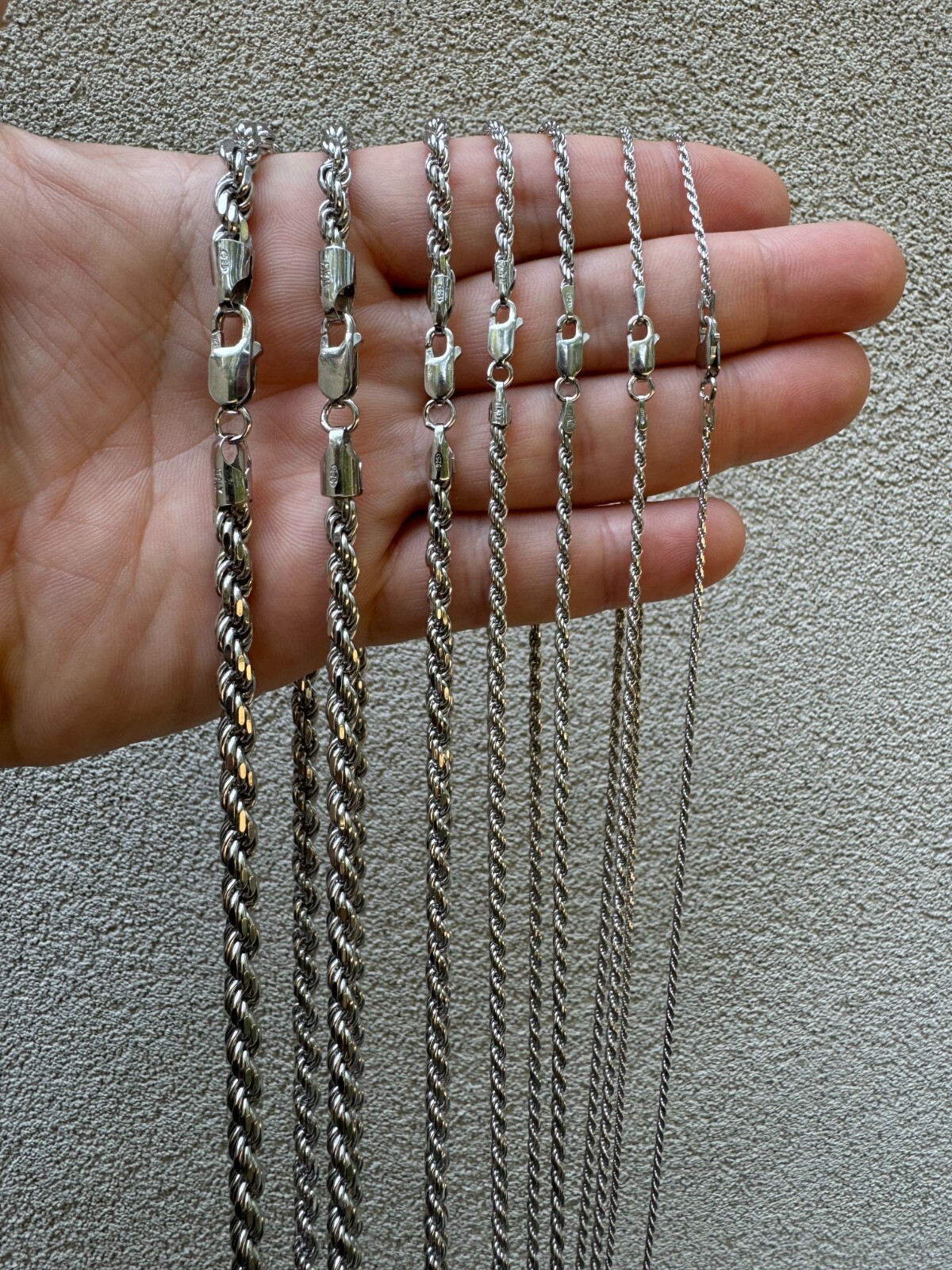Real Solid 925 Silver W. Rhodium Finish Rope Chain 1.5-6mm Necklace Mens Ladies