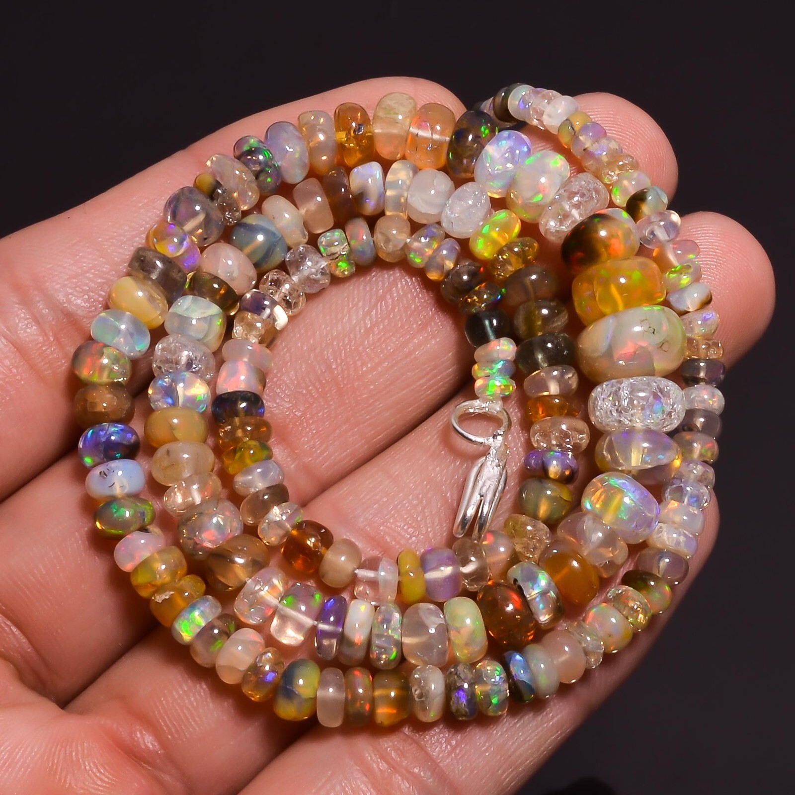 Natural Multi Ethiopian Opal Gemstone Rondelle Beads 4X3 10X5 mm Necklace 17.5″