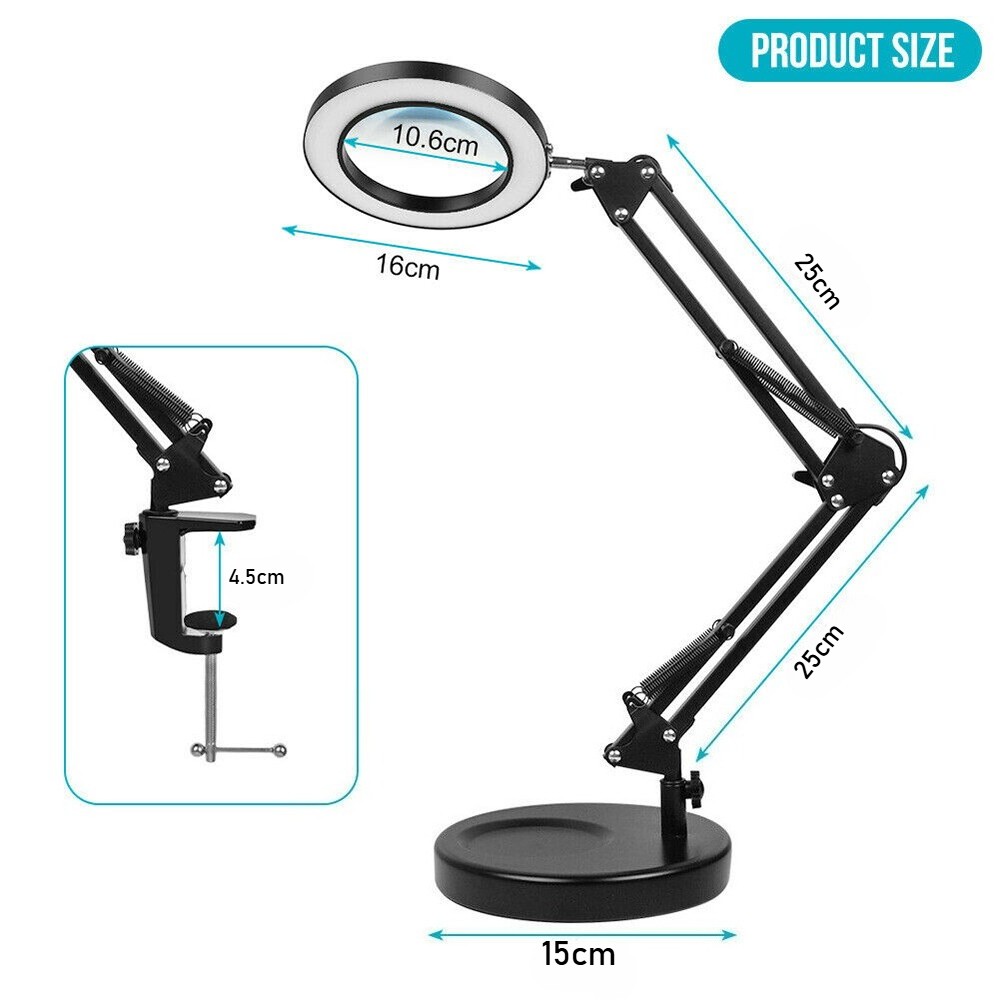 10X Magnifying Glass Desk Light Magnifier LED Lamp Reading Lamp With Base&Clamp