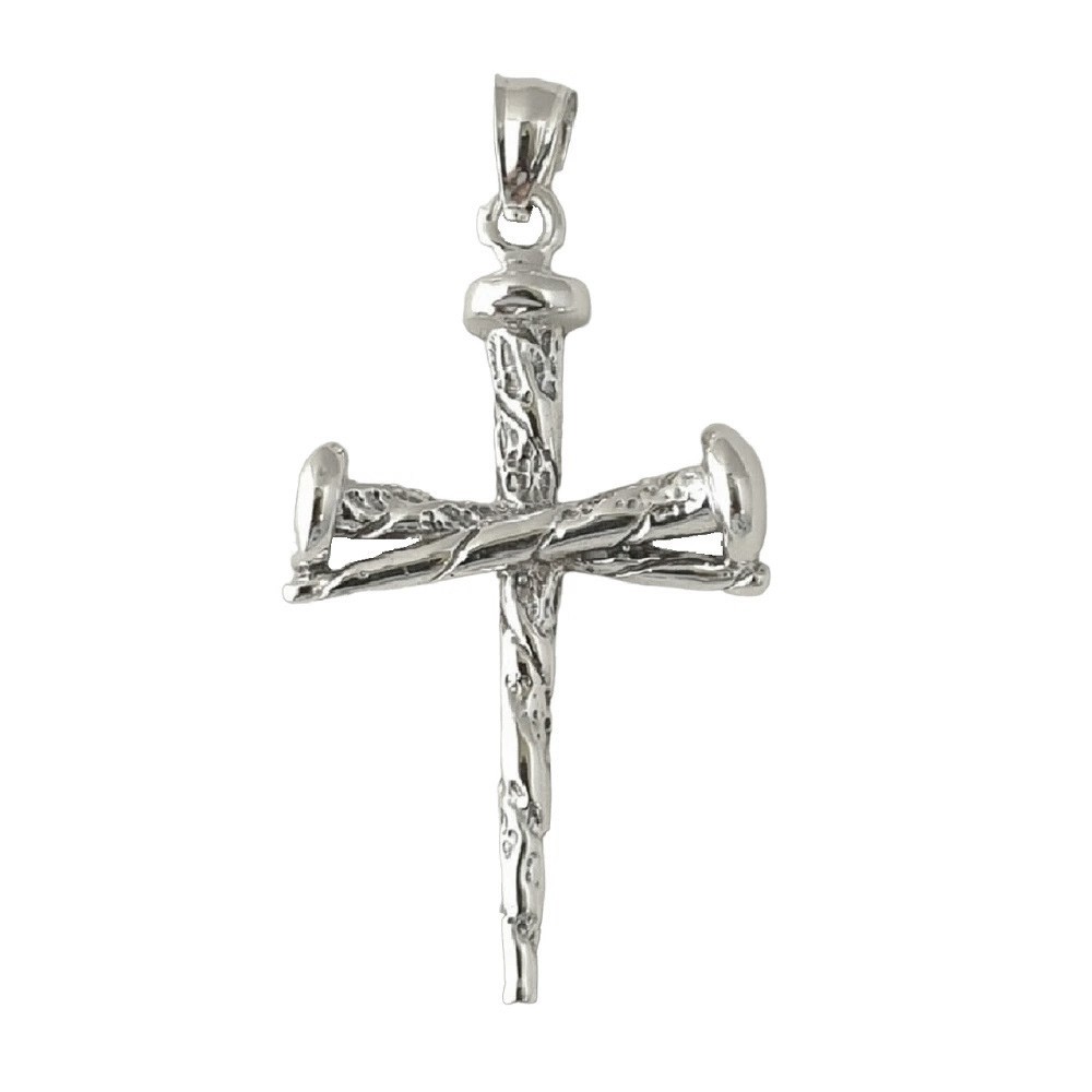 Sterling Silver Nail Cross Crucifixion of Jesus 3D Solid Pendant, Box Chain