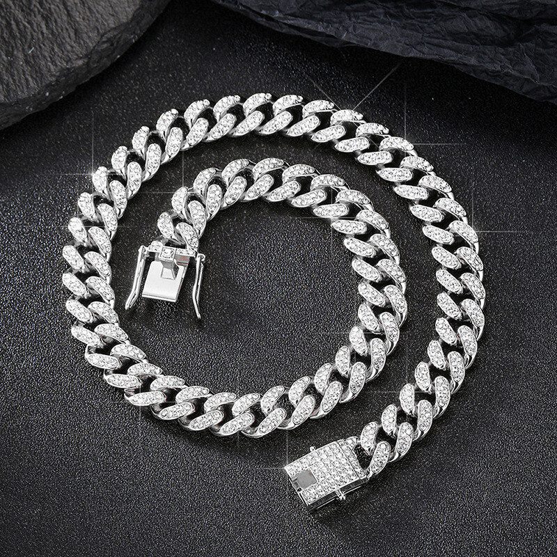 Hip Hop Iced CZ Out Cuban Chain Set Gold Plated Cuban Link Chain Necklace 12MM