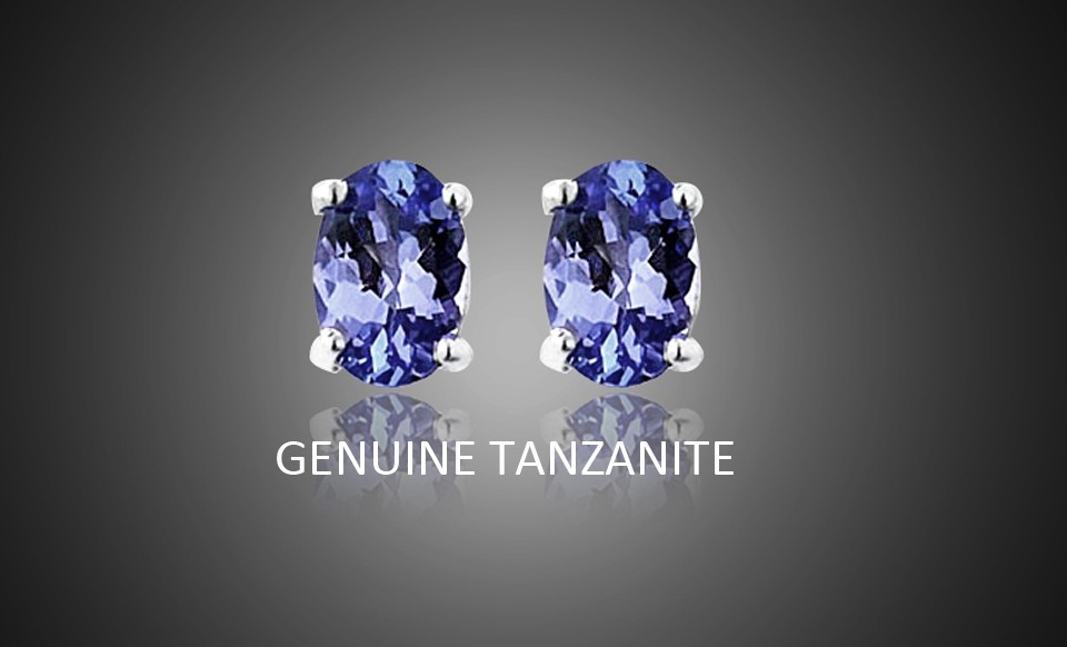 925 Sterling Silver 2.00ct Genuine Tanzanite Oval Stud Earrings Women